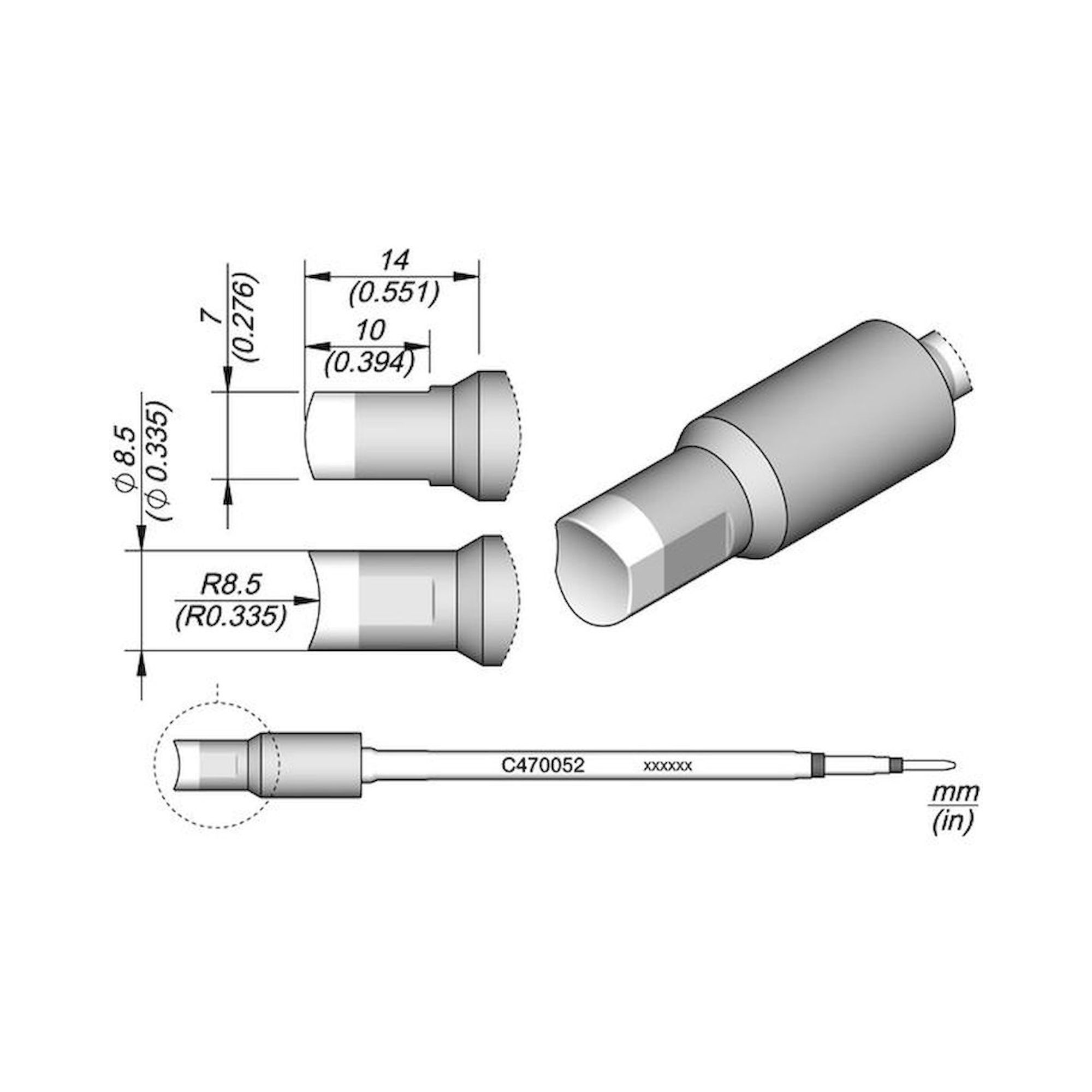 JBC C470052. Round connector cartridge R 8.5 for T470
