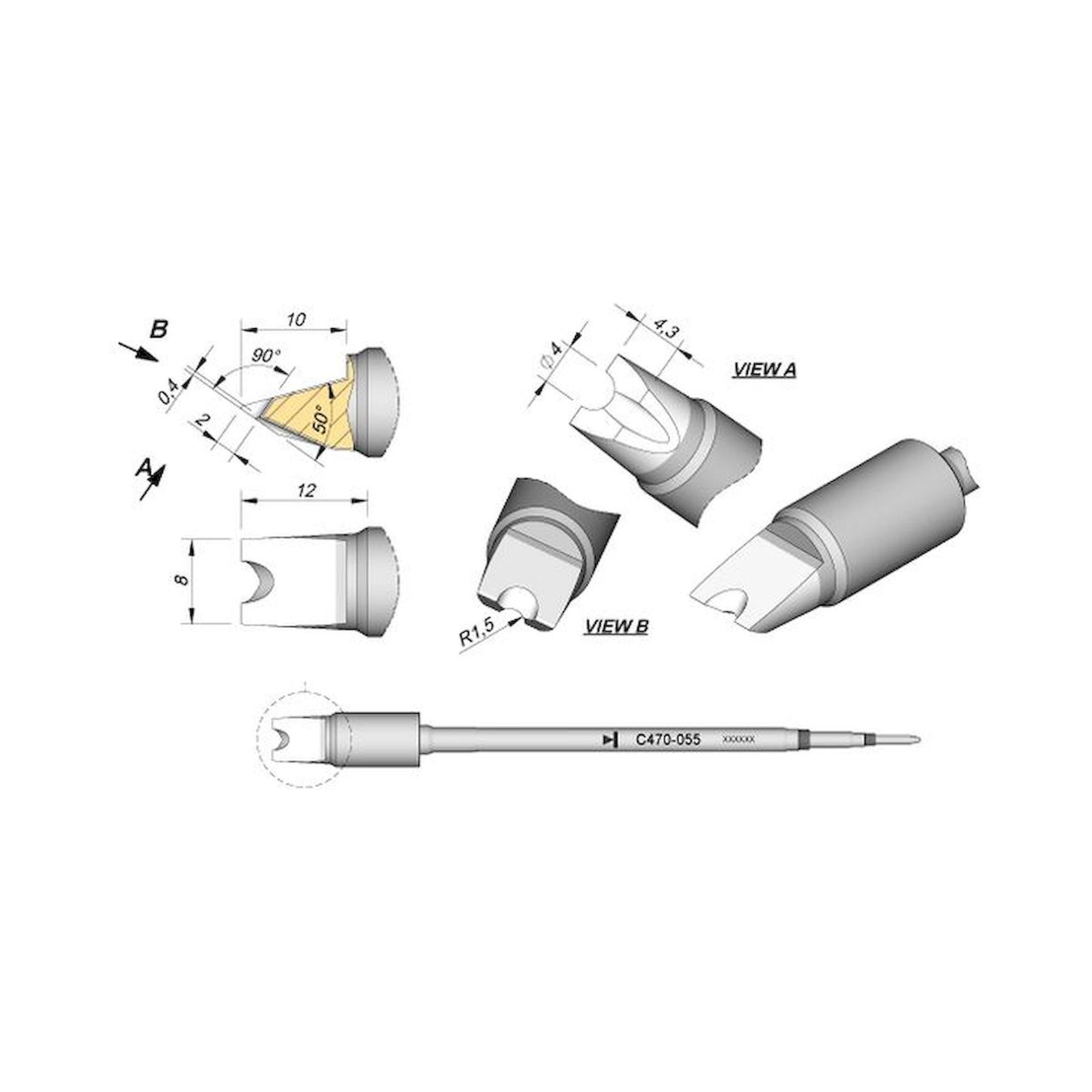JBC C470055. Soldering tip cylindrical, D 4 mm, C470055