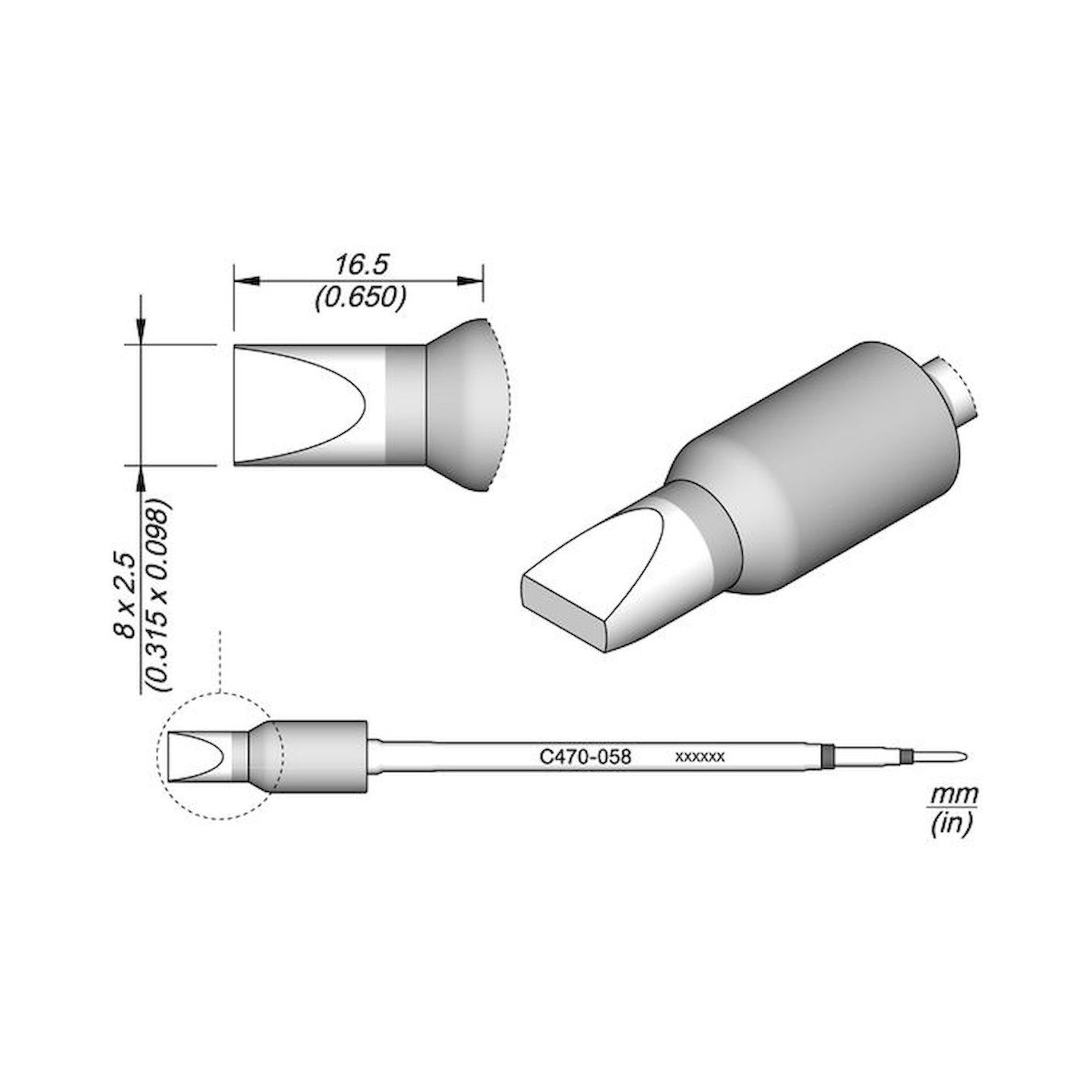 JBC C470058. Lötspitze meißelförmig, 8x2,5 mm, C470058