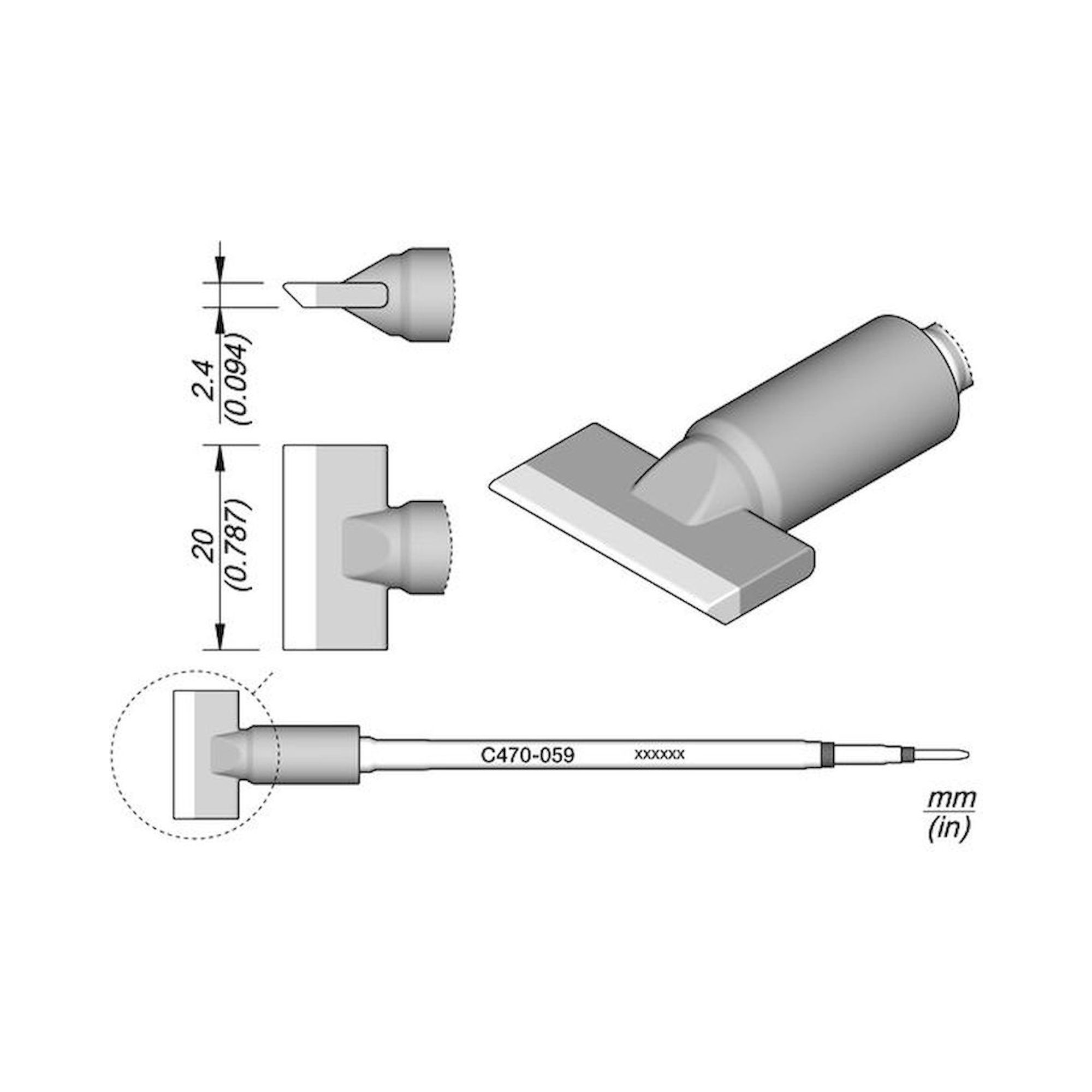 JBC C470059. Soldering tip blade-shaped, 20 mm, C470059