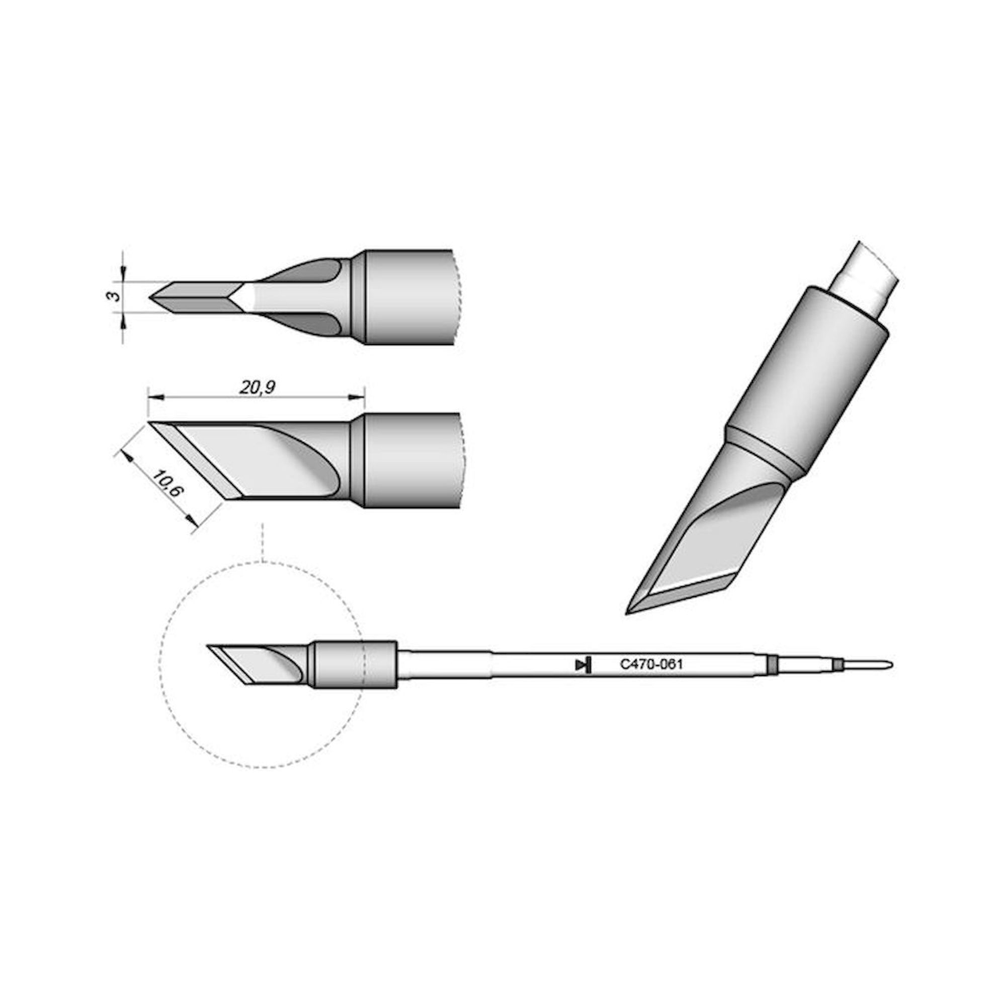 JBC C470061. Knife-shaped soldering tip, 10.6 mm, C470061