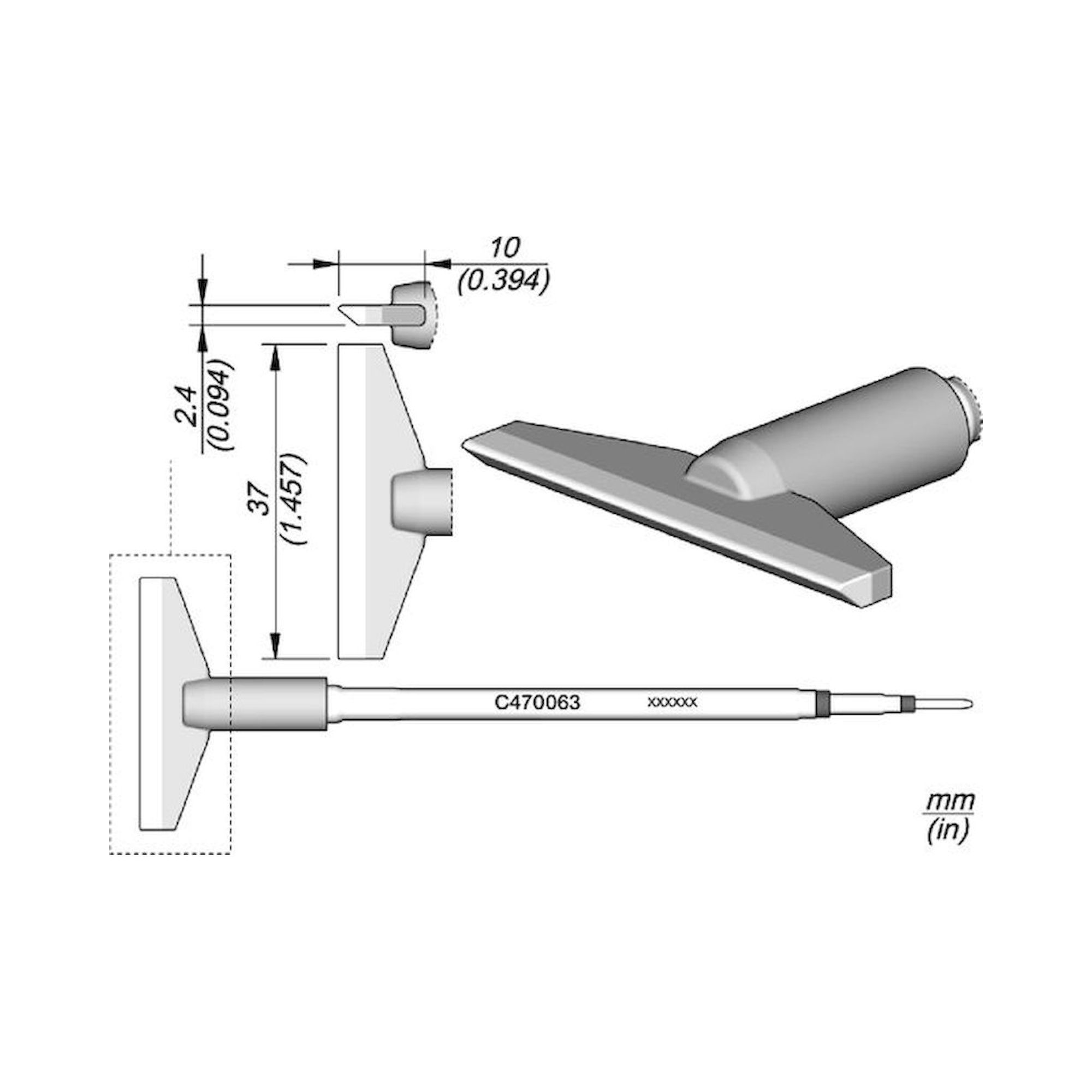 JBC C470063. Soldering tip C470063 blade shaped 37 mm, for T470 soldering iron