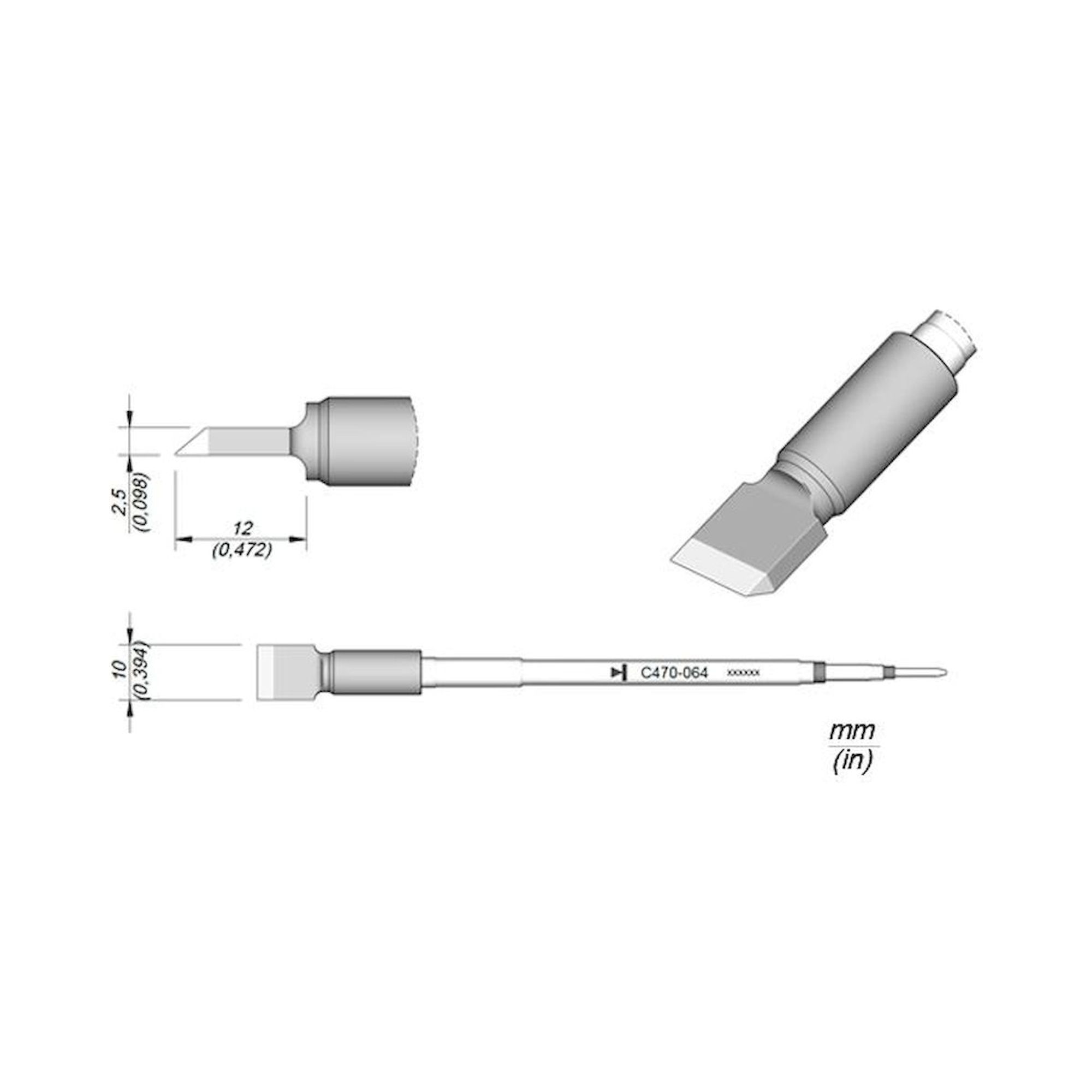 JBC C470064. Knife-shaped soldering tip, width 10 mm, C470064