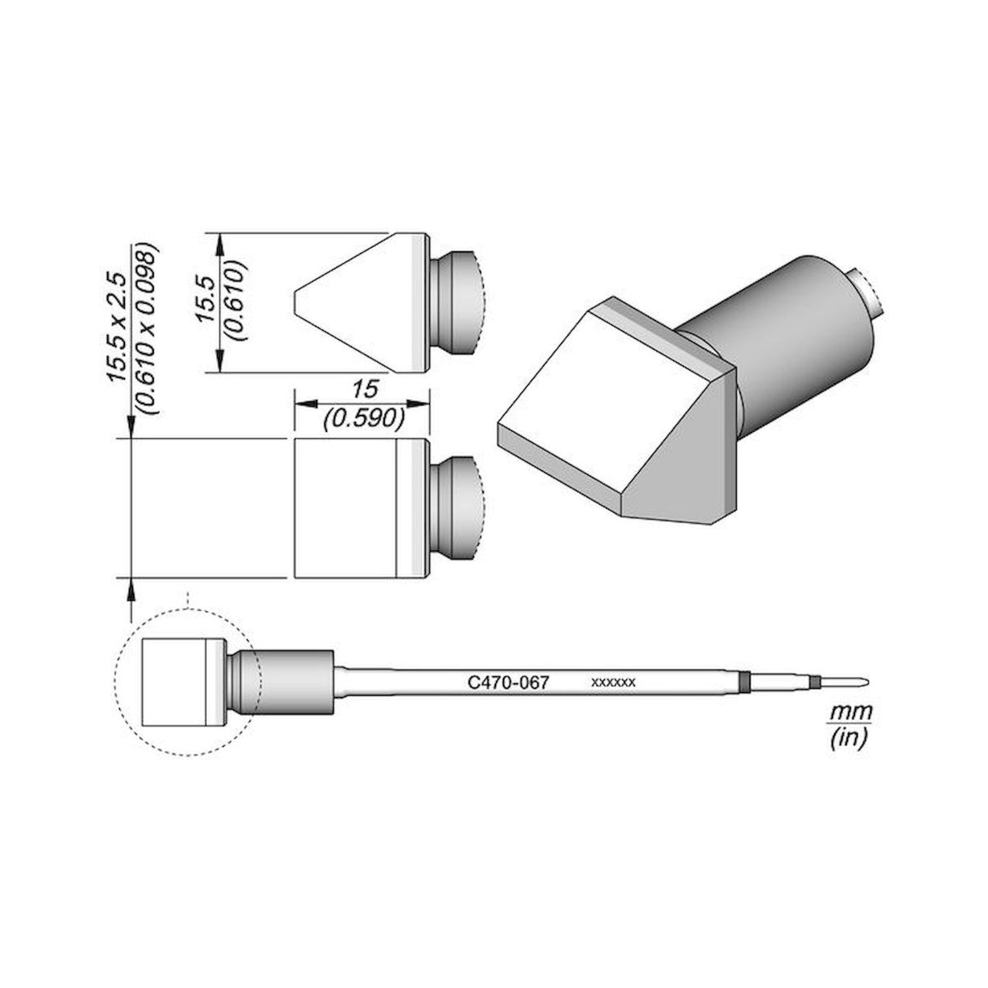 JBC C470067. Soldering tip chisel-shaped, 15.5x2.5 mm, C470067