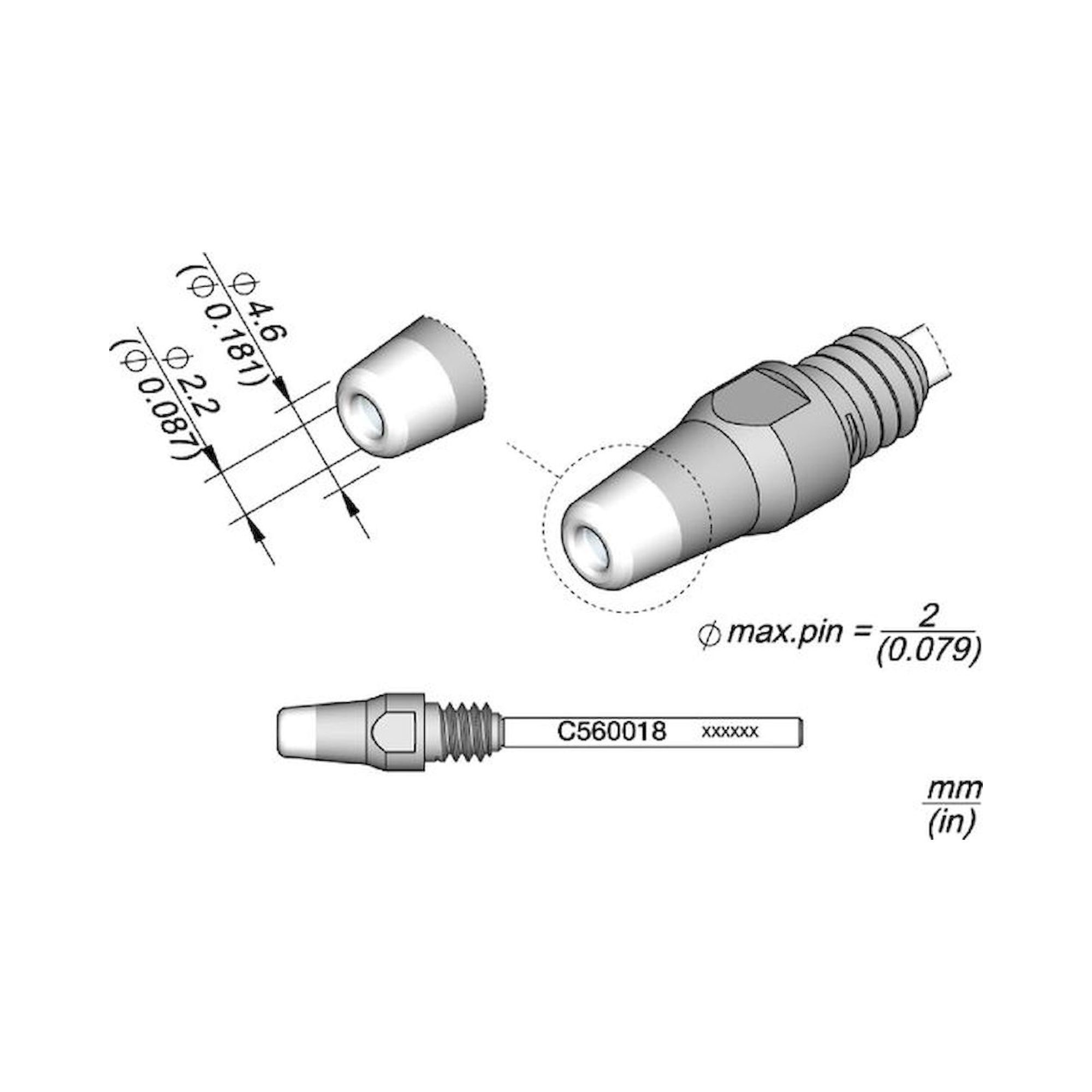 JBC C560018. Desoldering nozzle C560018; D: 2,2mm for DR560-A Desoldering iron