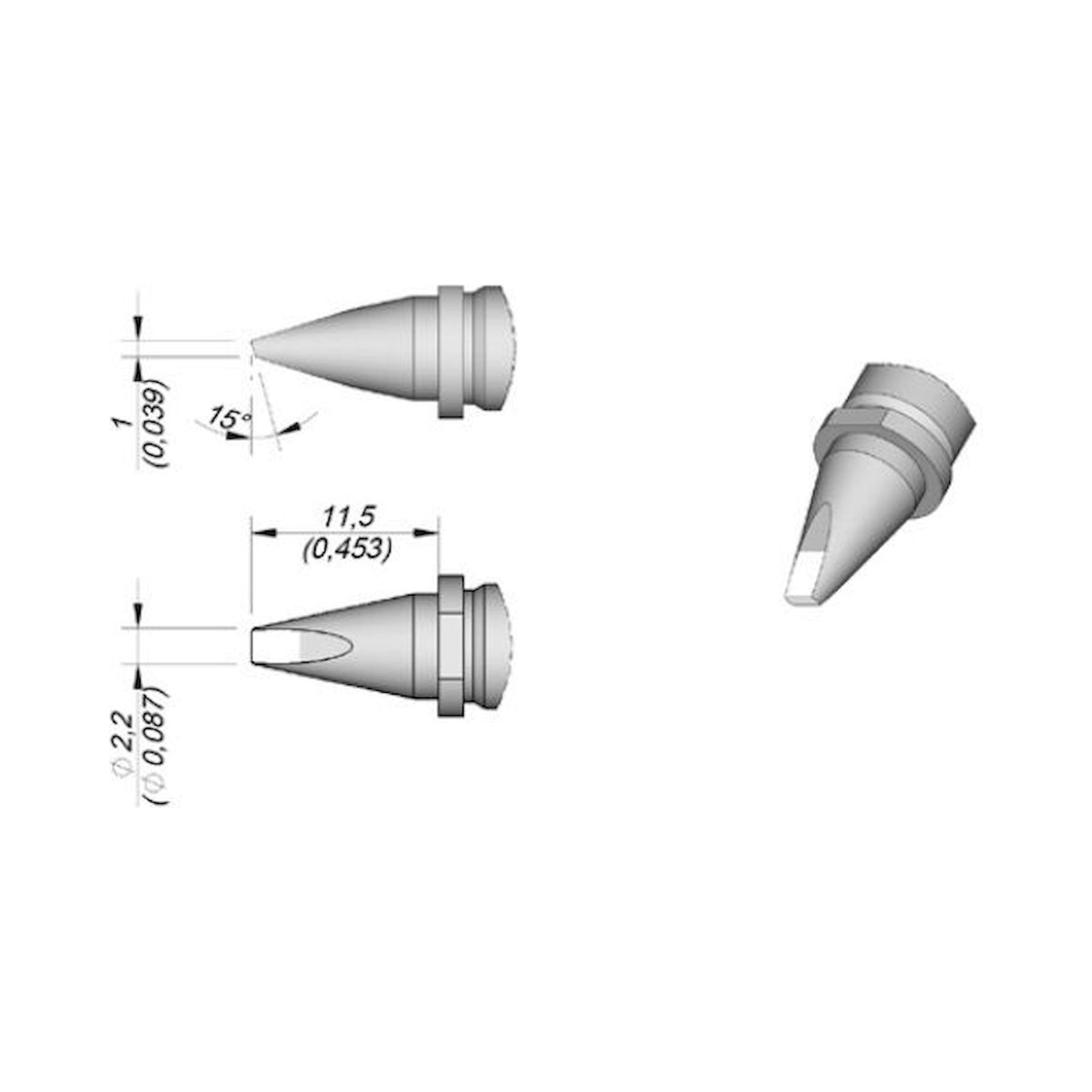JBC R245002. Soldering tip R245, chisel, 2.2x1 mm, R245002