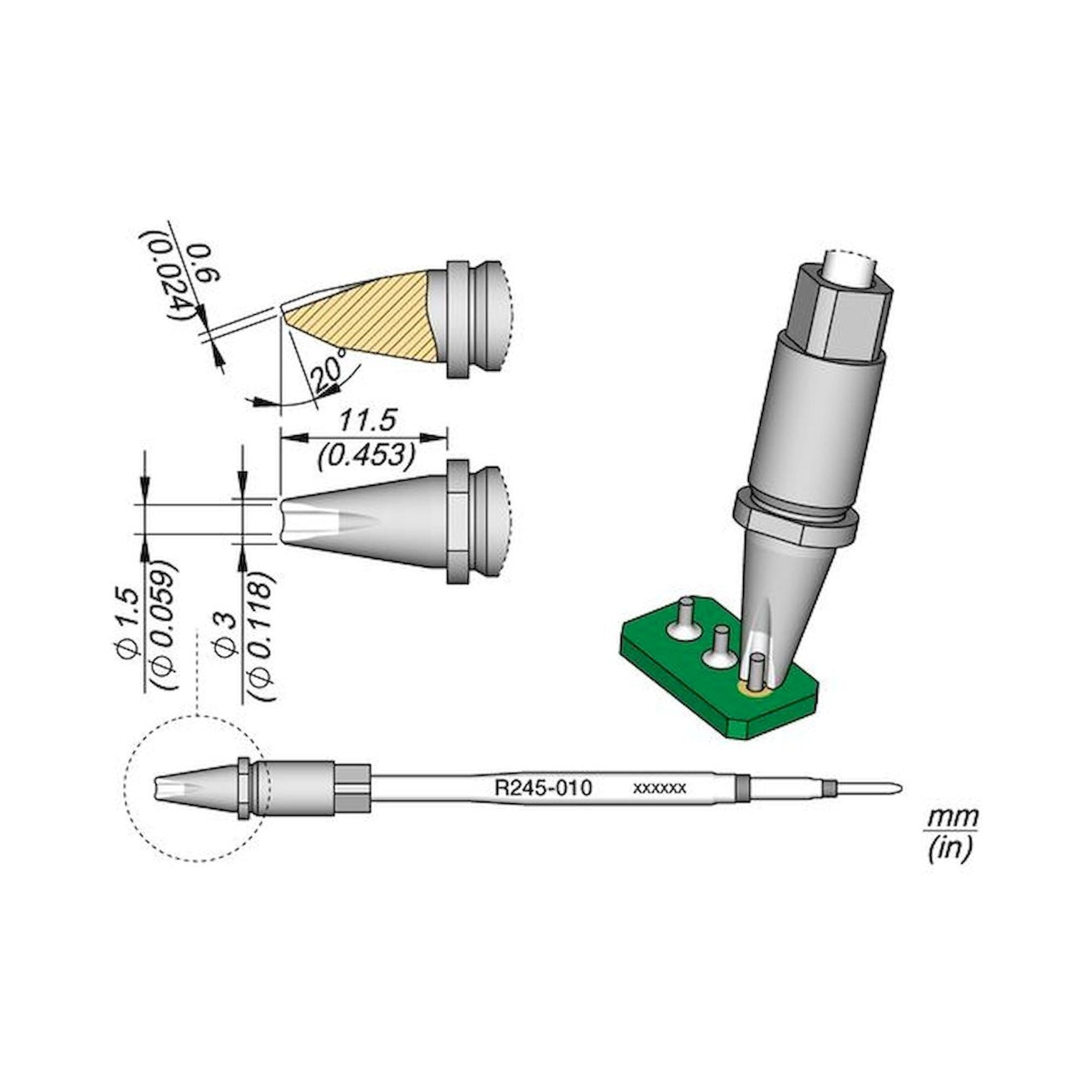 JBC R245010. Soldering tip R245, pin connector, 1.5 mm, R245010