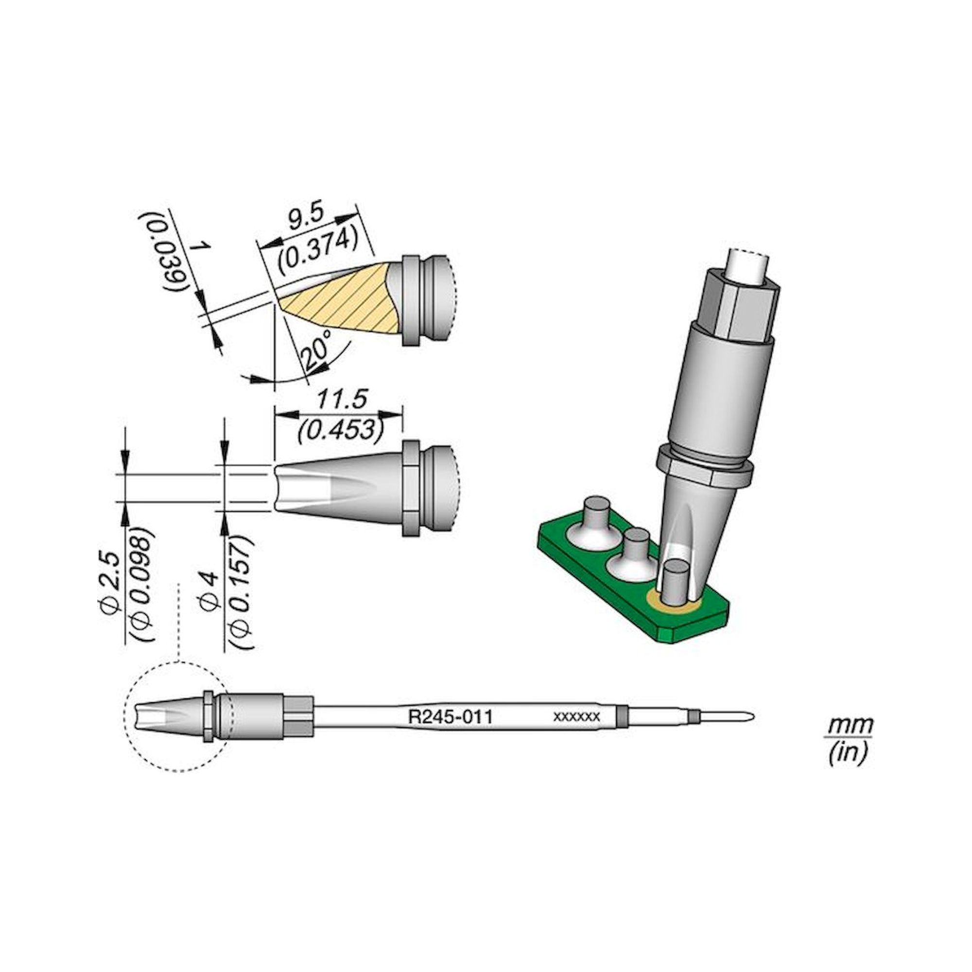 JBC R245011. Soldering tip R245, pin connector, 2.5 mm, R245011
