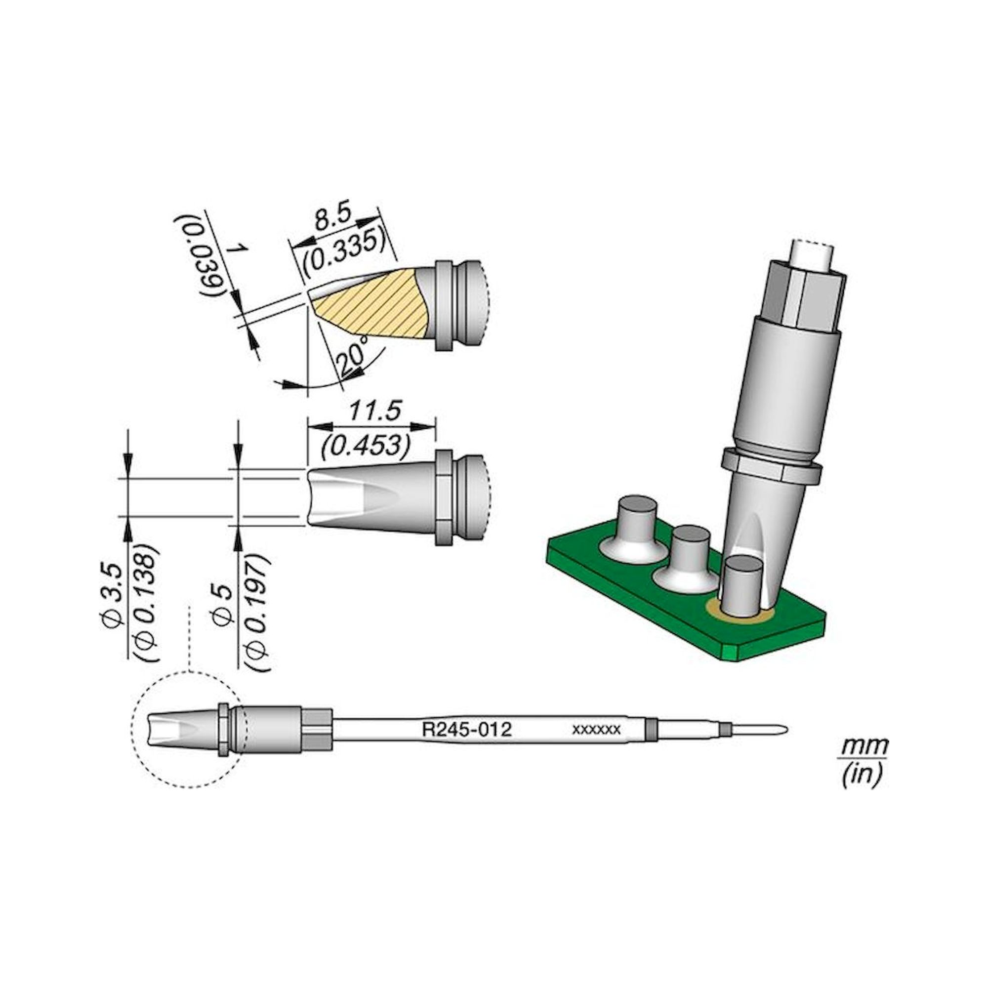 JBC R245012. Soldering tip R245, pin connector, 3.5 mm, R245012