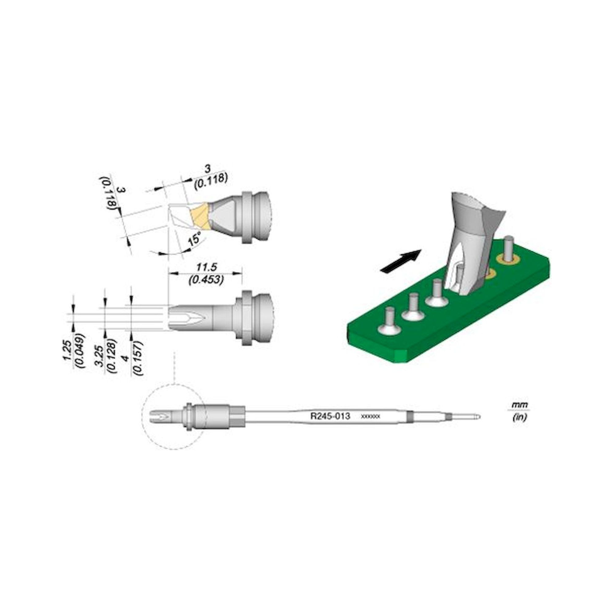 JBC R245013. Soldering tip R245, drag soldering, 1.25 mm, R245013