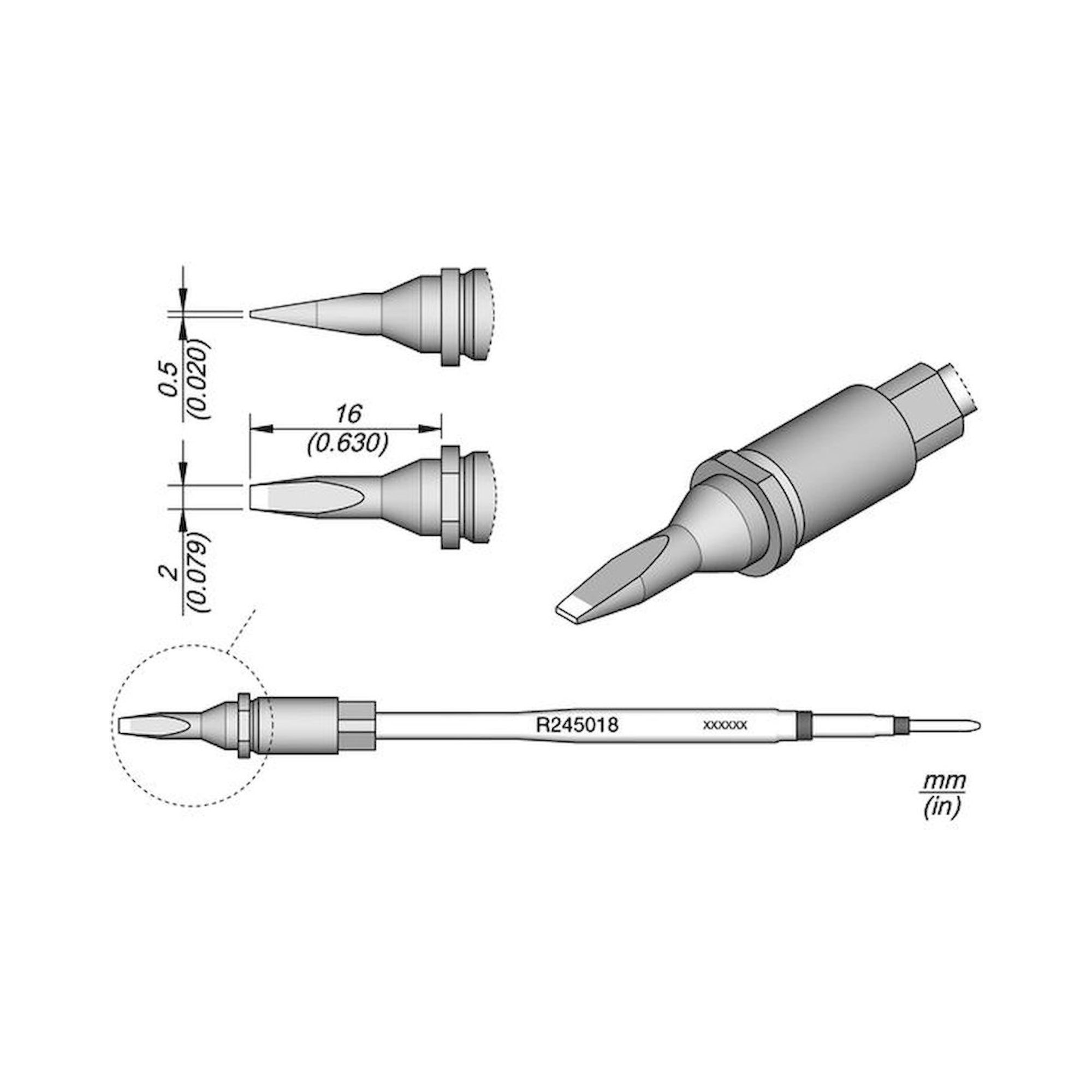 JBC R245018. Soldering tip R245, chisel, 2x0.5 mm, R245018