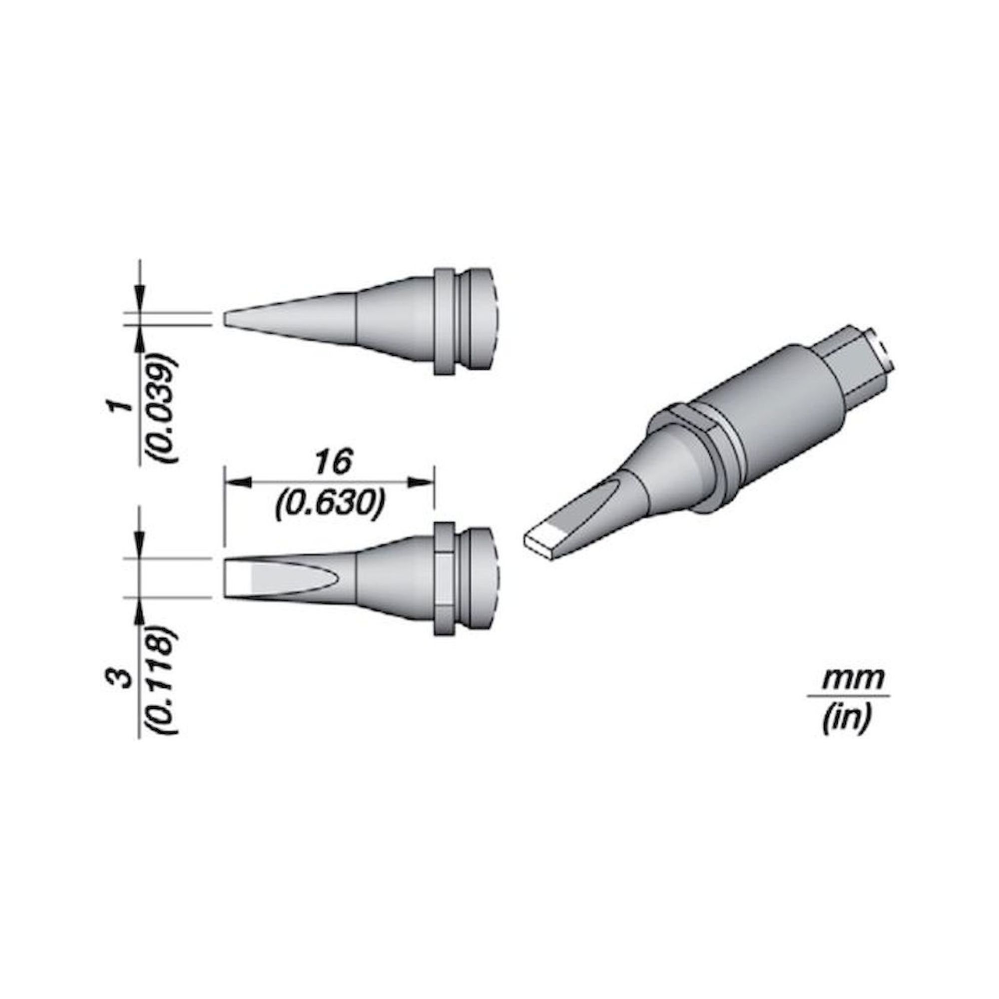 JBC R245020. Soldering tip R245, chisel, 3x1mm, R245020