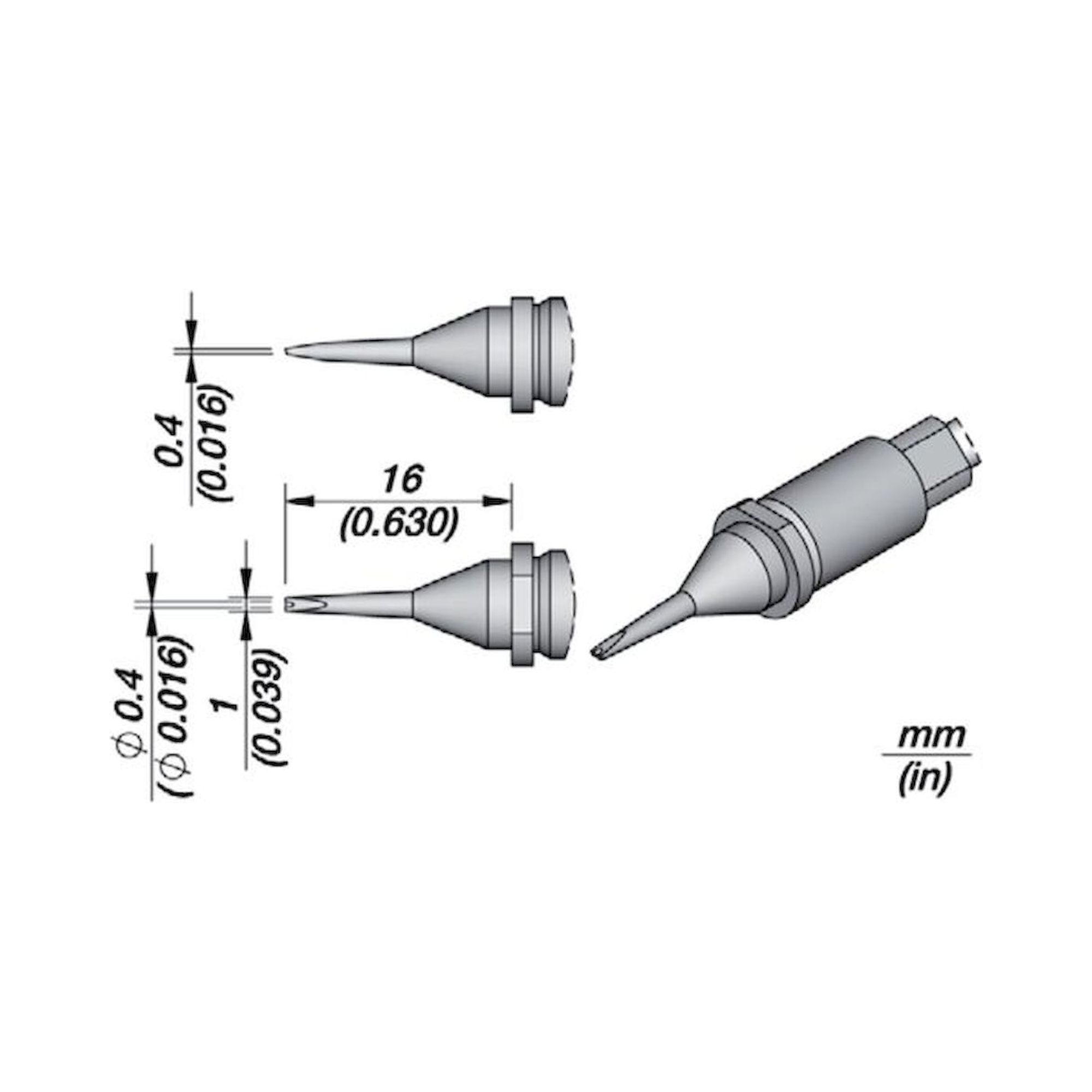JBC R245022. Soldering tip R245, grooved chisel, 1x0.4 mm, R245022