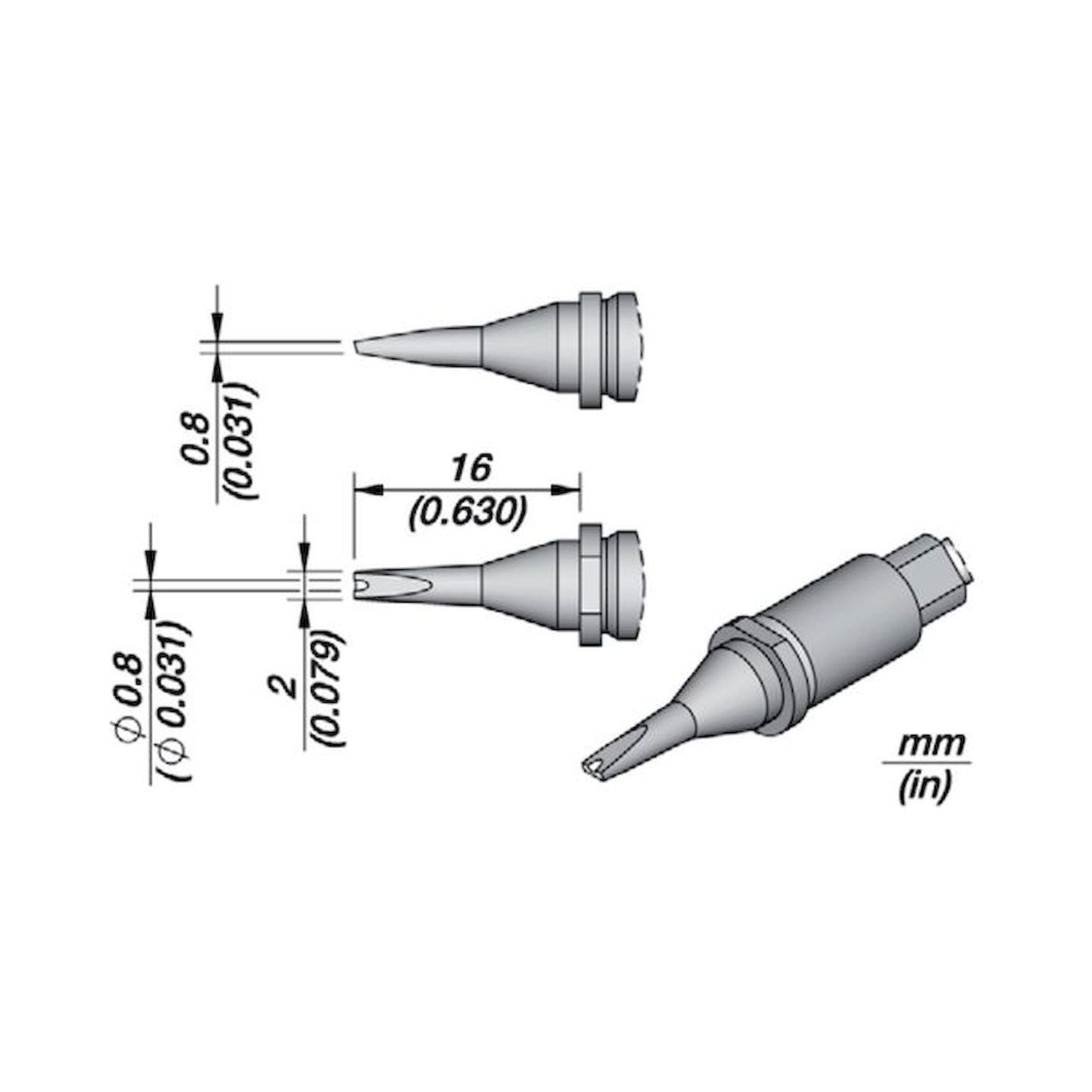 JBC R245024. Soldering tip R245, grooved chisel, 2x0.8 mm, R245024