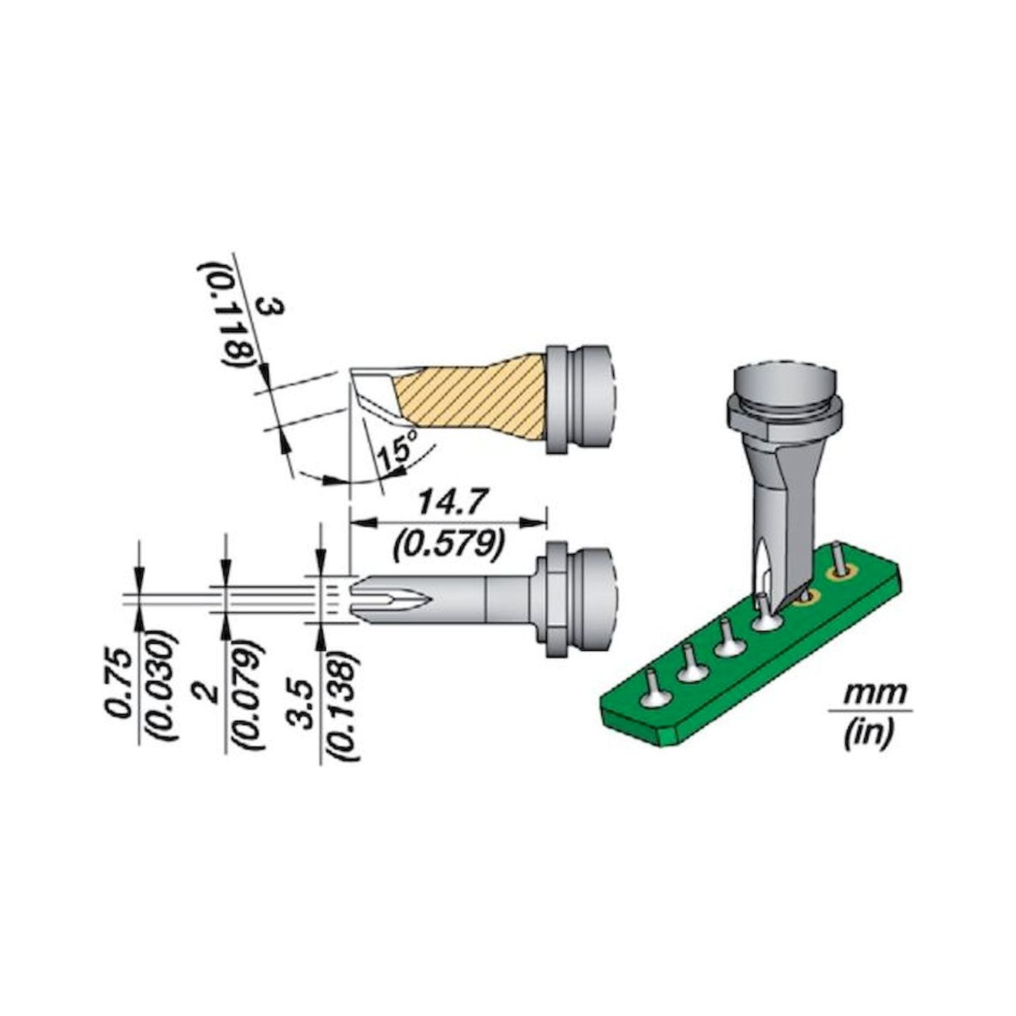 JBC R245026. Soldering tip R245, with integrated heating, 0.75 mm, R245026
