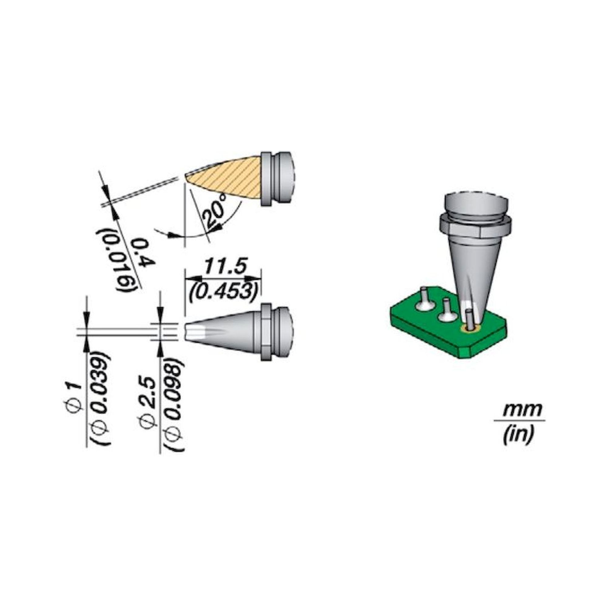 JBC R245028. Soldering tip R245, pin connector, 1 mm, R245028