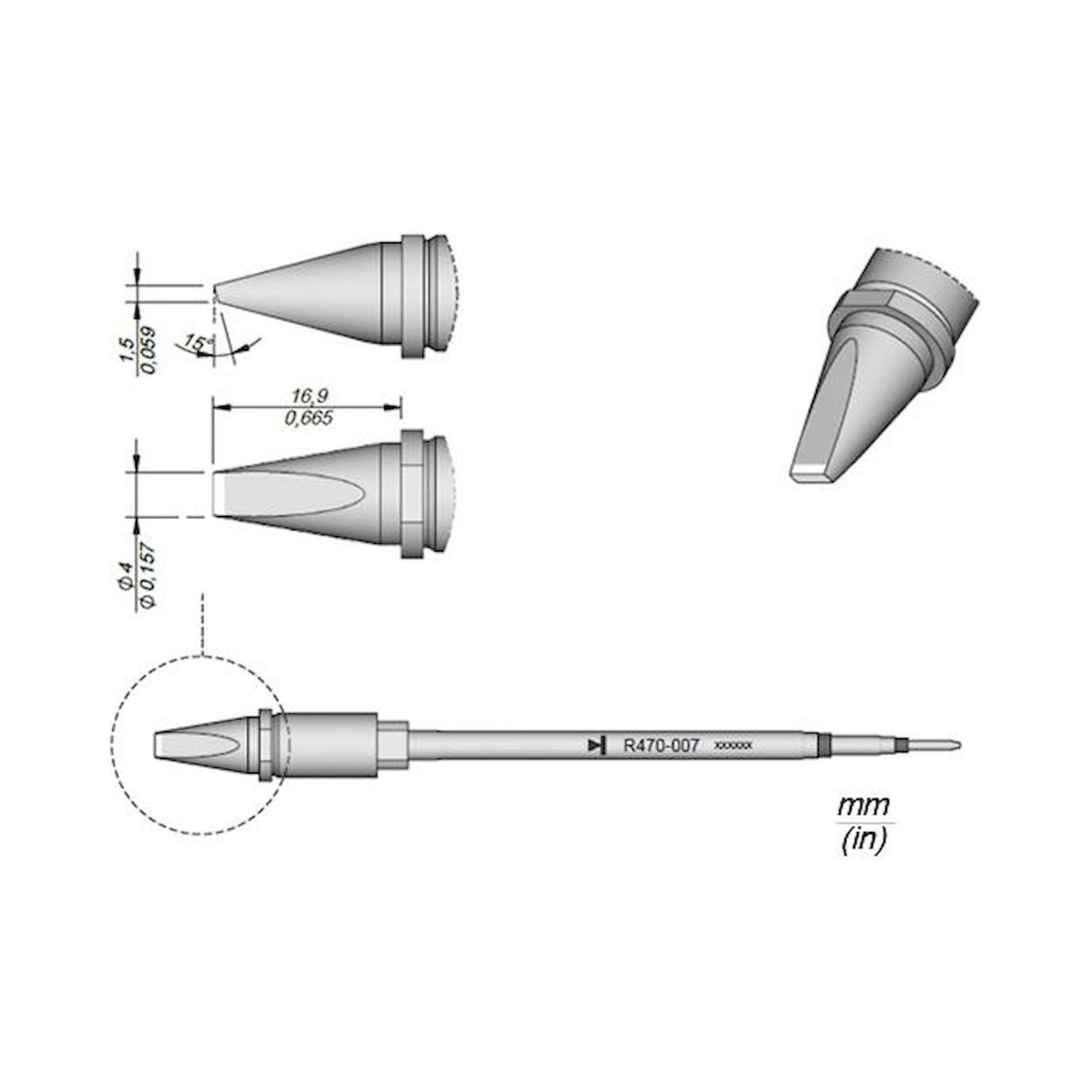 JBC R470007. Soldering tip R470, chisel, 4x1.5 mm, R470007