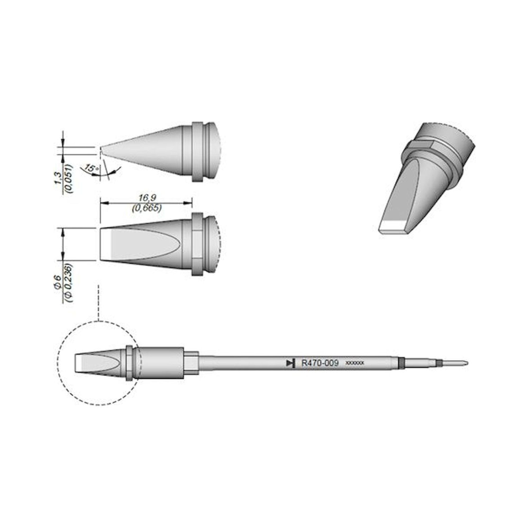 JBC R470009. Soldering tip R470, chisel, 6x1.3 mm, R470009