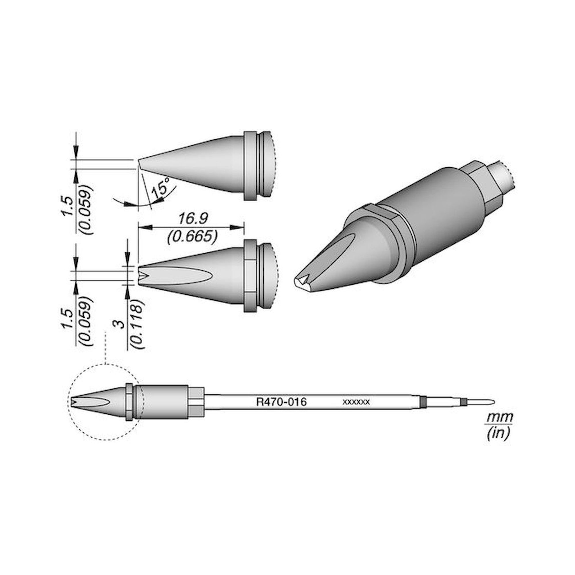JBC R470016. Soldering tip R470, chisel, 3x1.5 mm, R470016