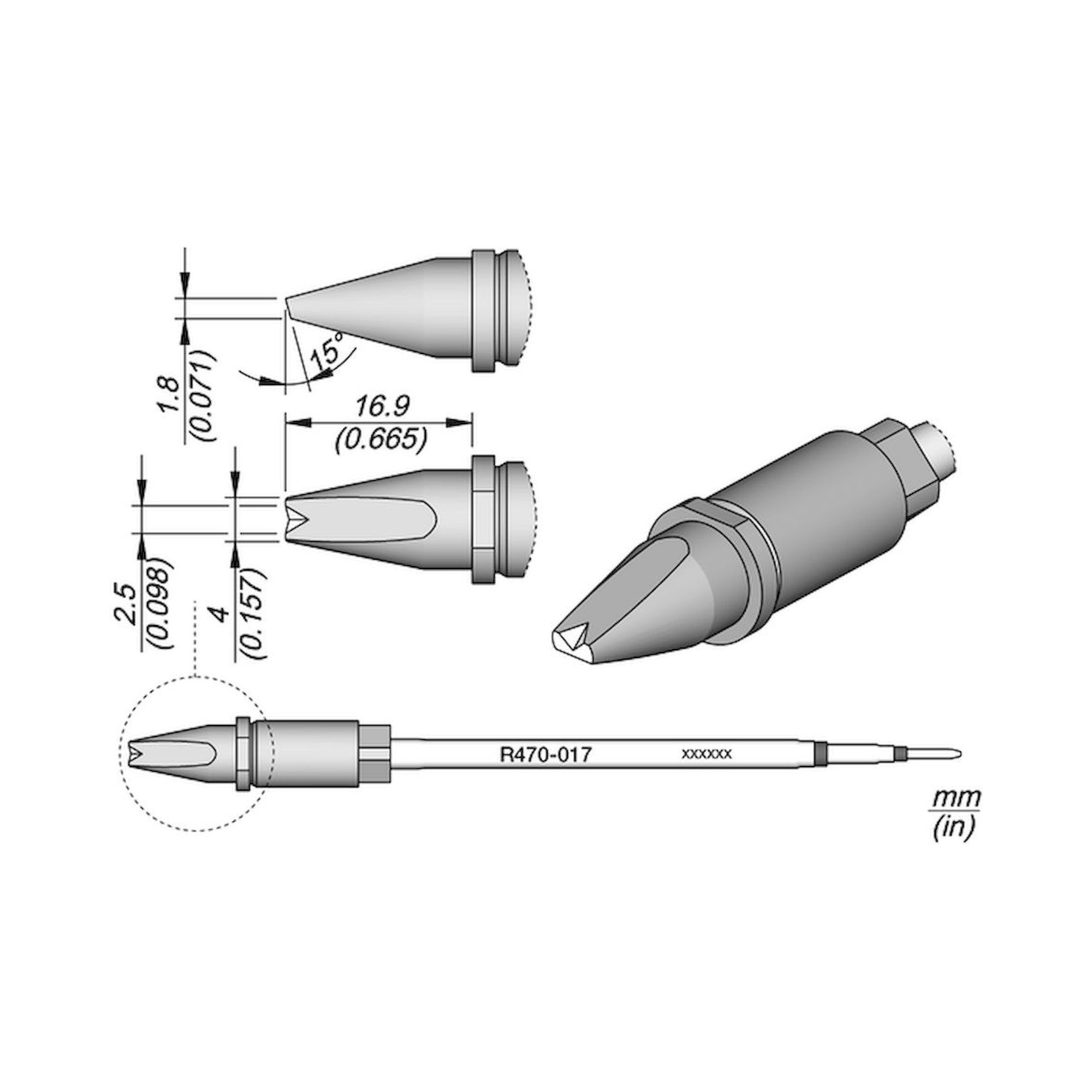 JBC R470017. Soldering tip R470, chisel, 4x1.8mm, R470017