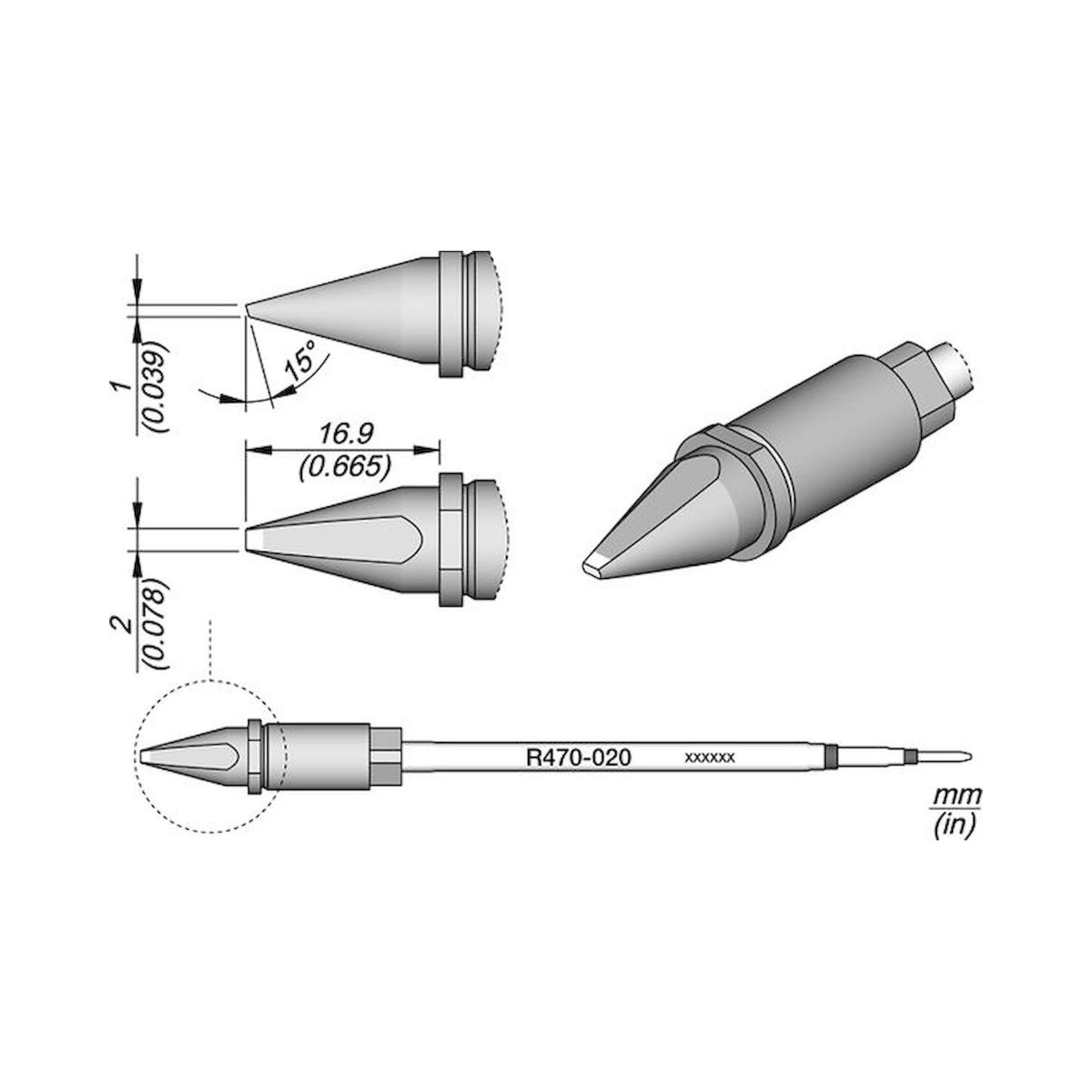 JBC R470020. Soldering tip R470, chisel, 2x1mm, R470020