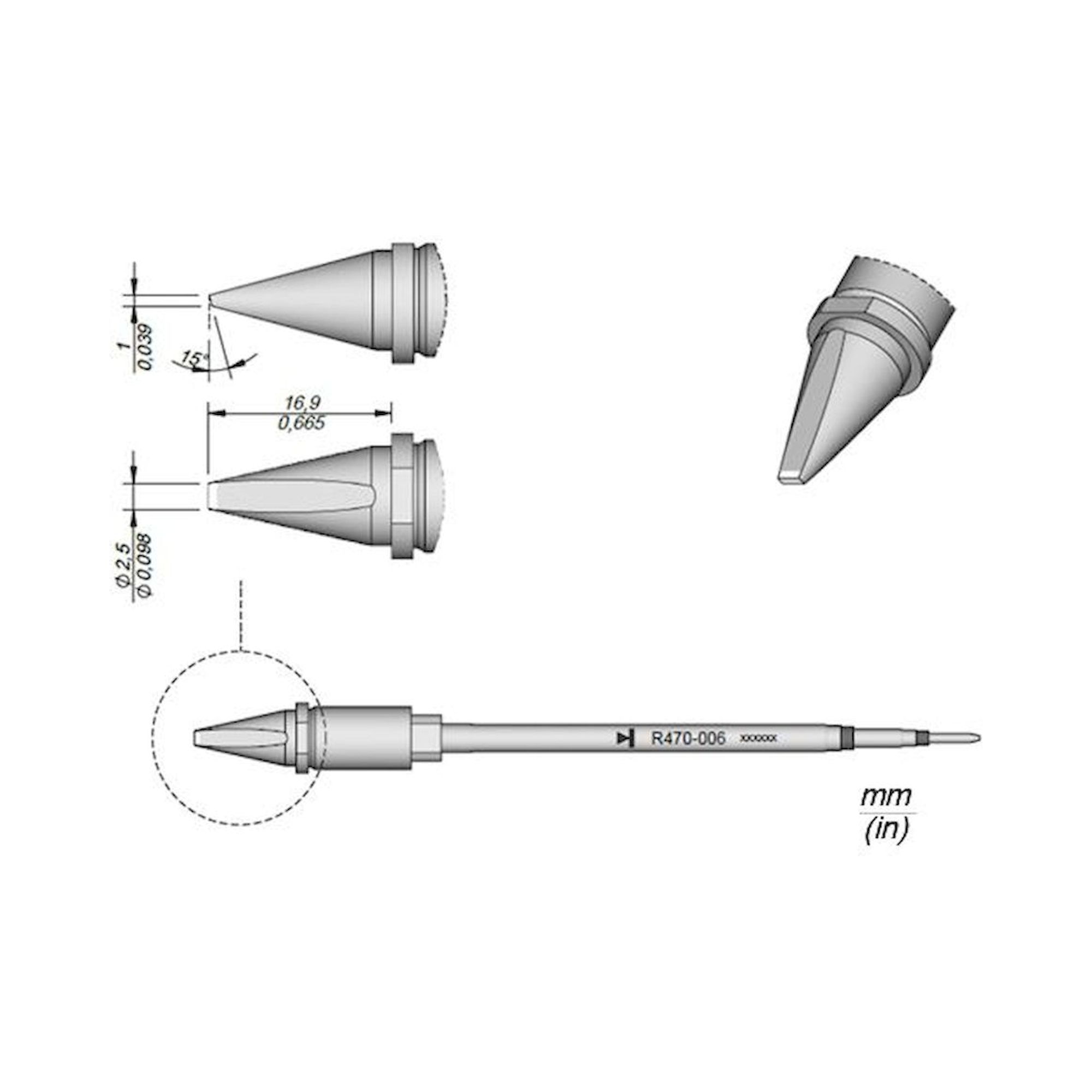 JBC R470021. Soldering tip R470, chisel, 2.5x1 mm, R470021