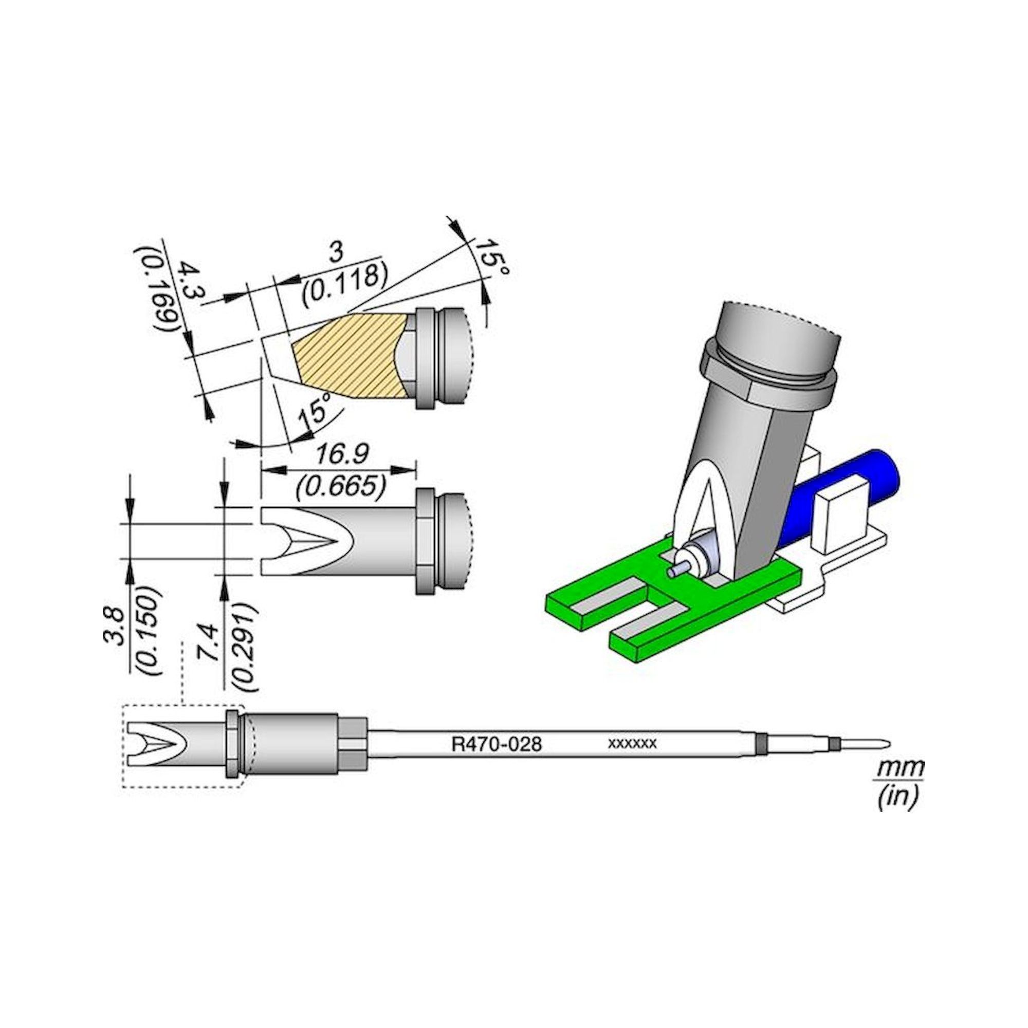 JBC R470028. Soldering tip R470, pin connector, 3.8 mm, R470028