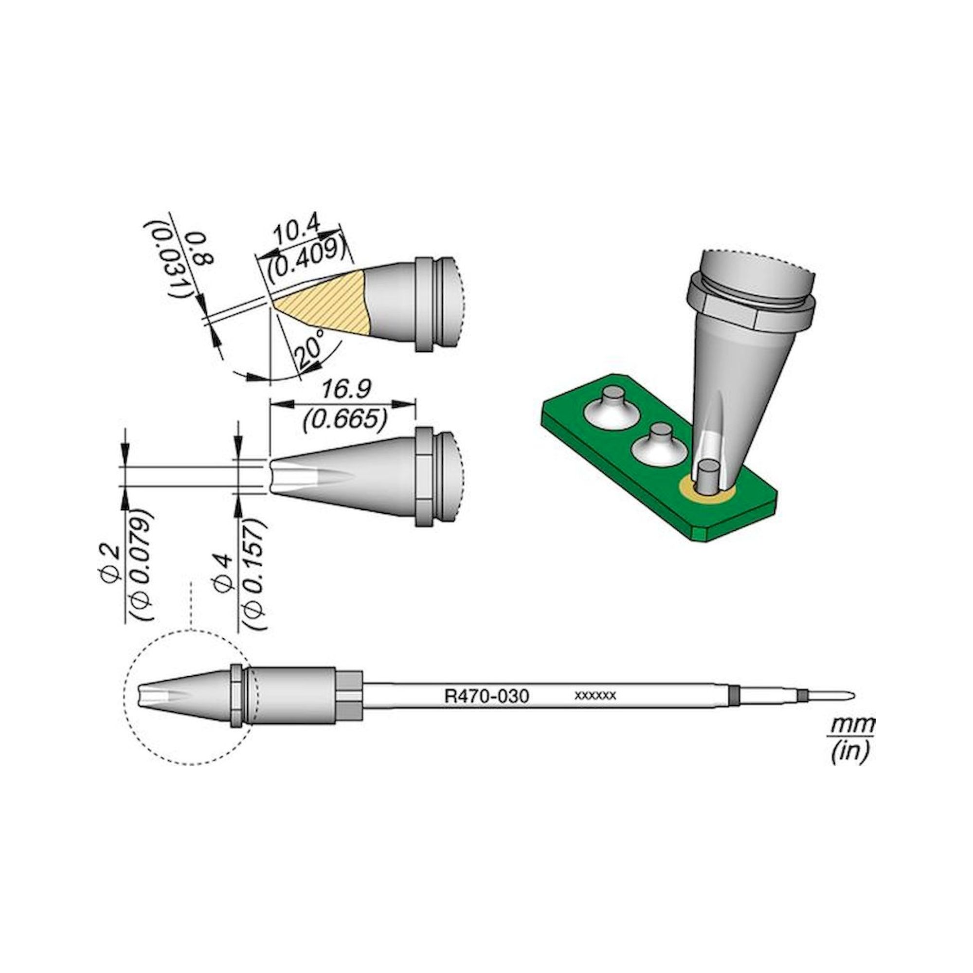 JBC R470030. Soldering tip R470, pin connector, 2 mm, R470030