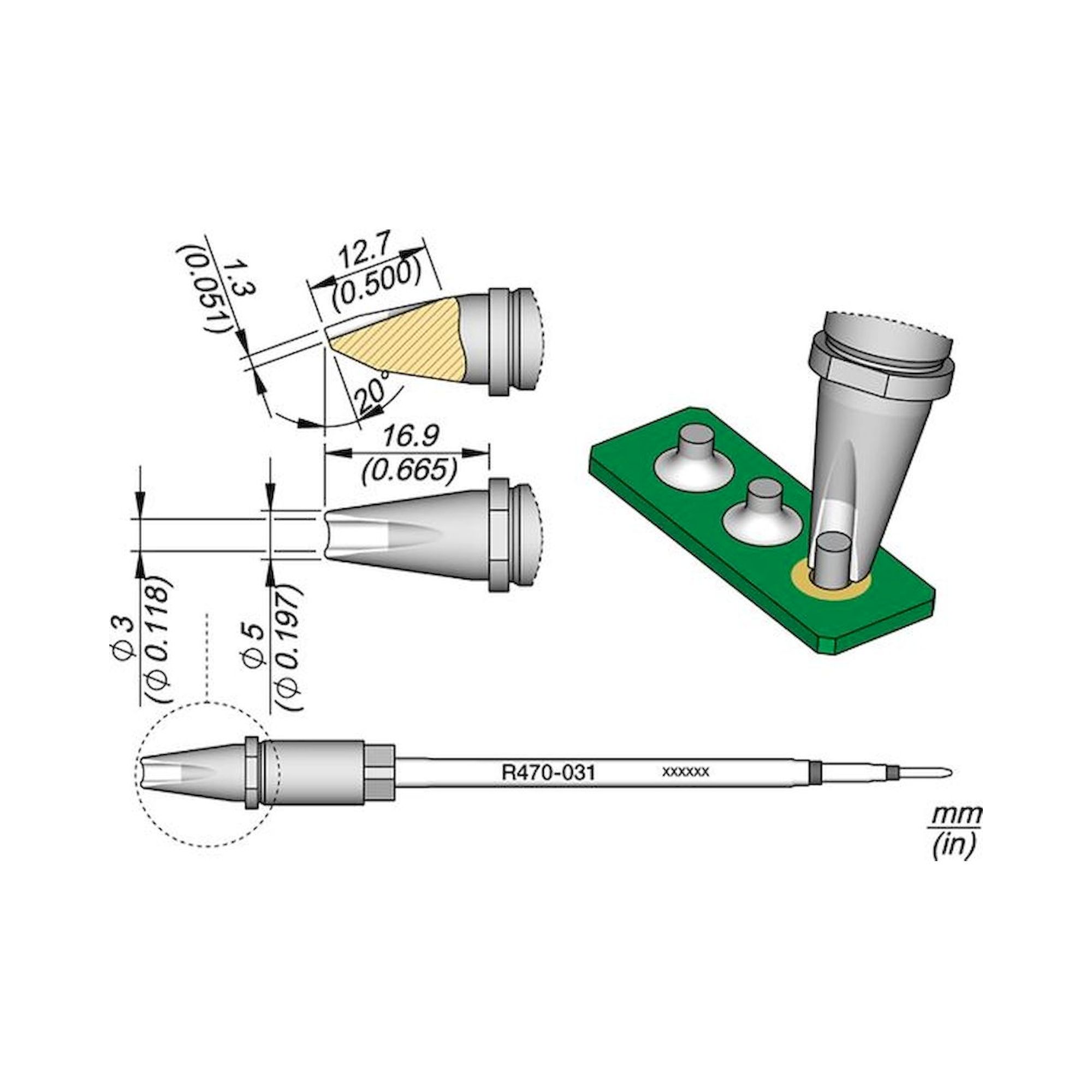 JBC R470031. Soldering tip R470, pin connector, 3 mm, R470031