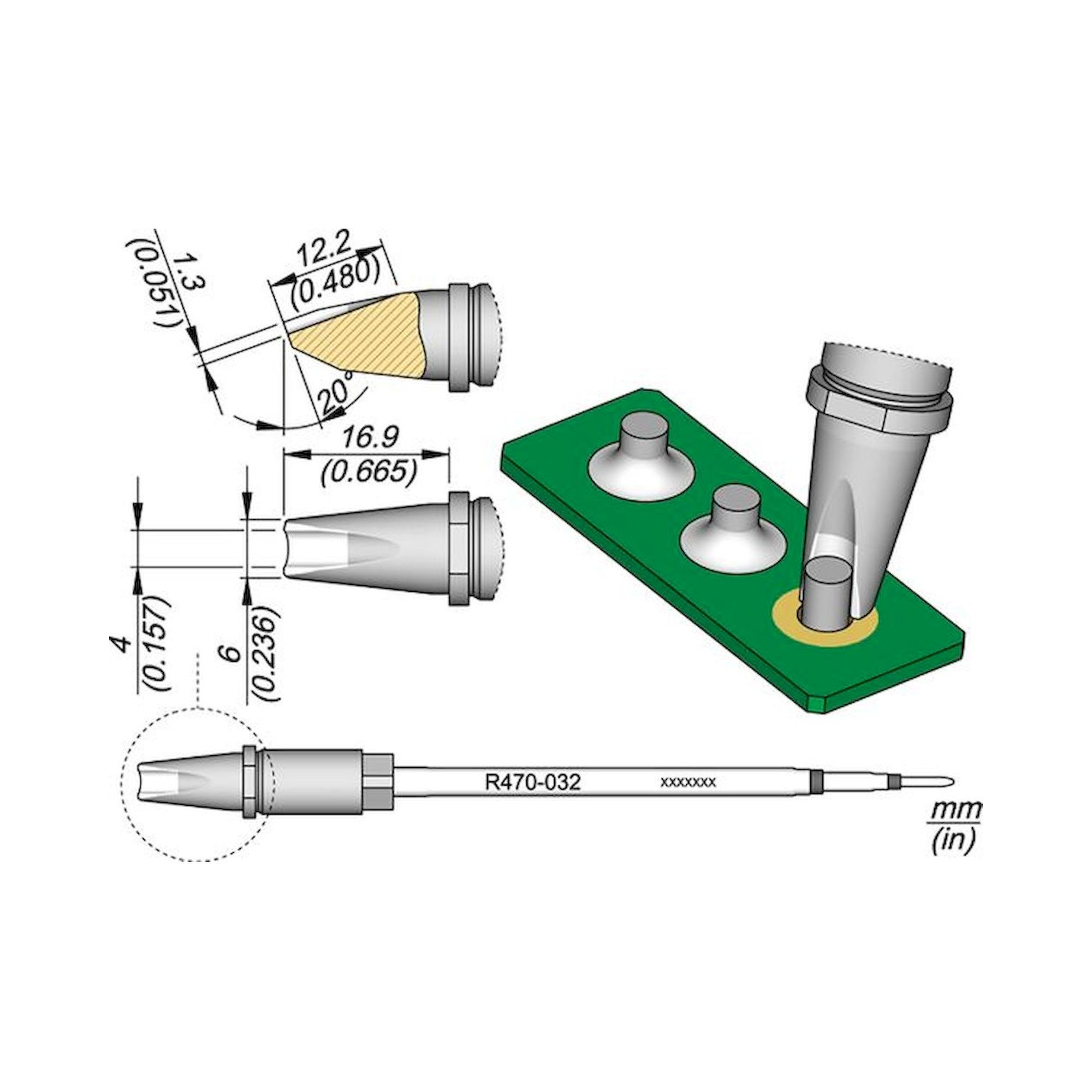 JBC R470032. Soldering tip R470, pin connector, 4 mm, R470032