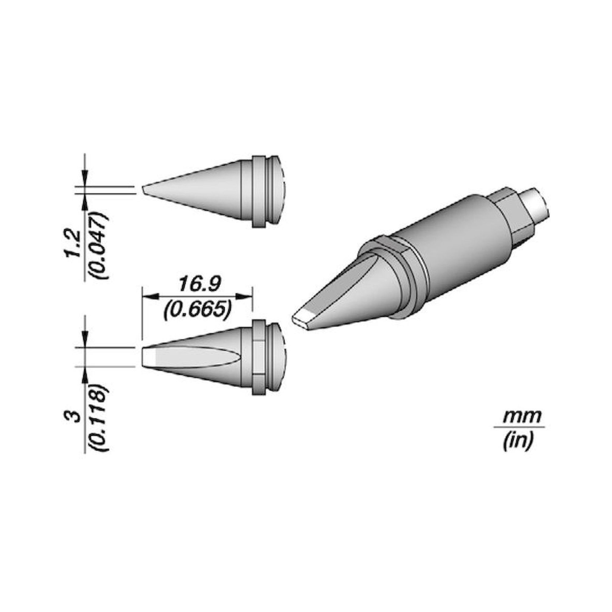 JBC R470034. Soldering tip R470, chisel, 3x1.2 mm, R470034