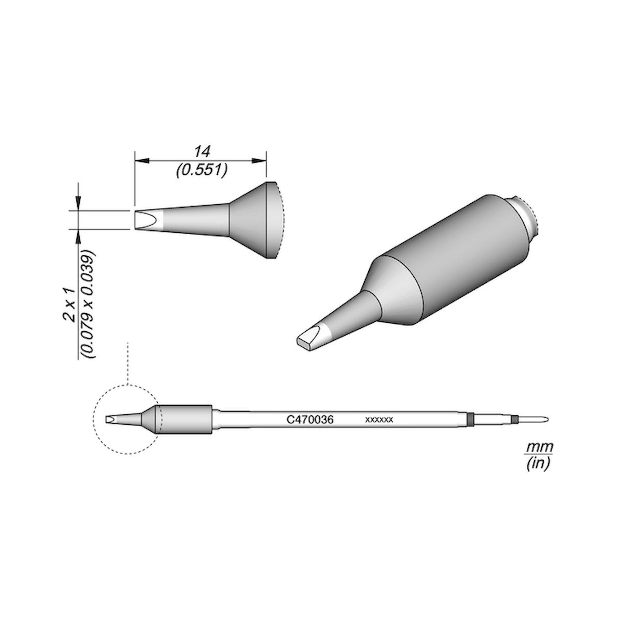 JBC R470036. Soldering tip R470, chisel, 1mm, R470036