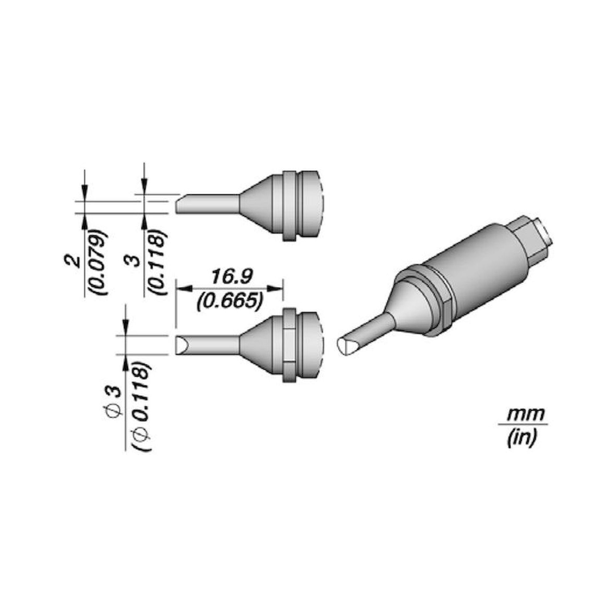JBC R470037. Soldering tip R470, bevelled, 3 mm, R470037