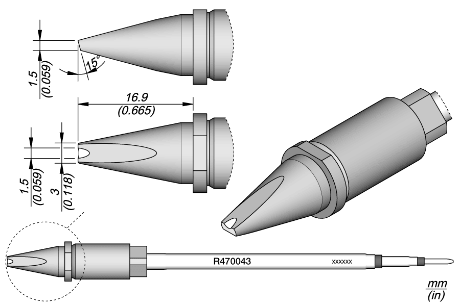 Grooved Chisel Cartridge 3 x 1.5 mm, R470 Series for TR470 and TRA470 - JBC R470043