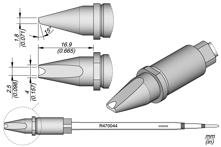 Grooved Chisel Cartridge 4 x 1.8 mm, R470 Series for TR470 and TRA470 - JBC R470044