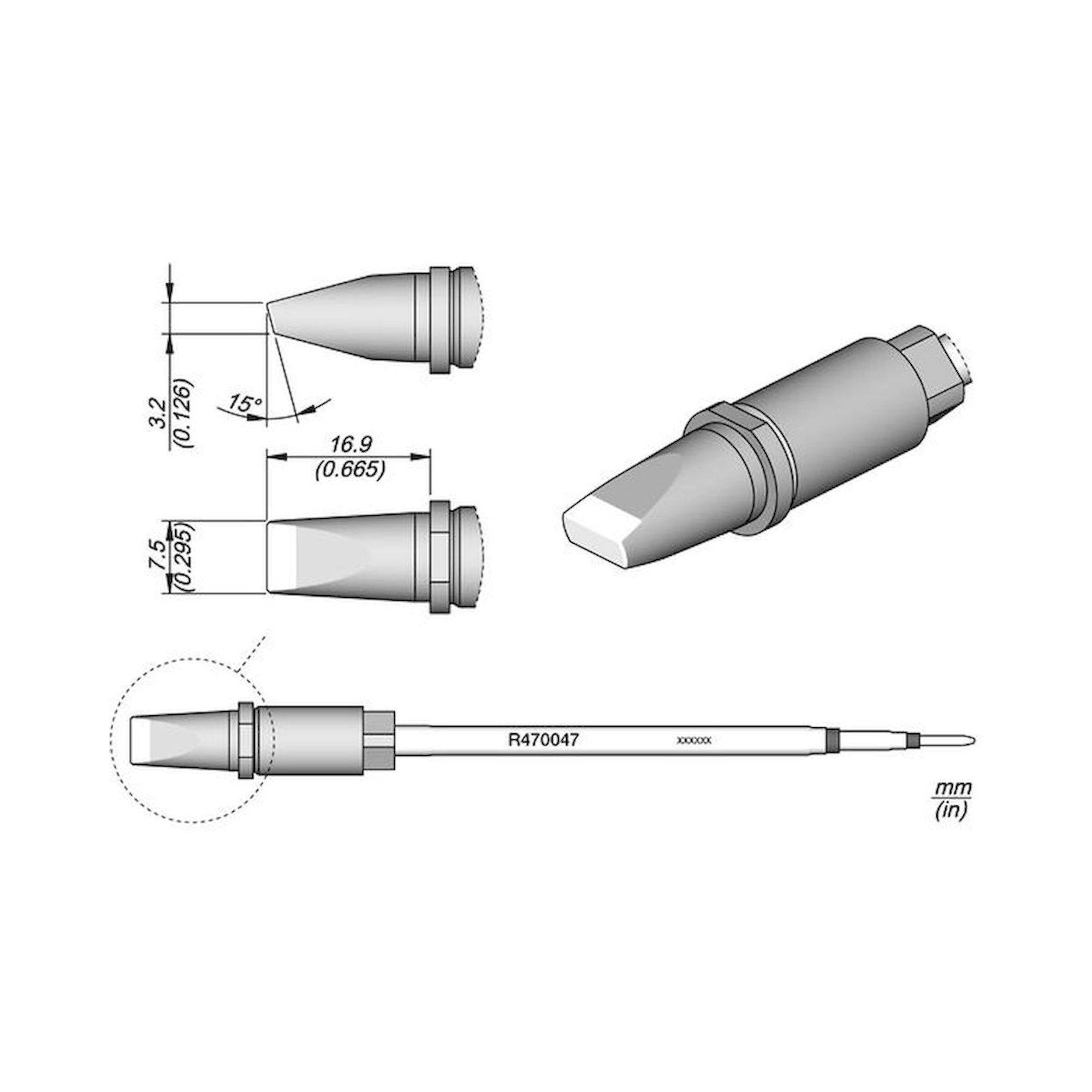 JBC R470047. Soldering tip for TR470/TRA470, beveled, chisel shaped, R470047