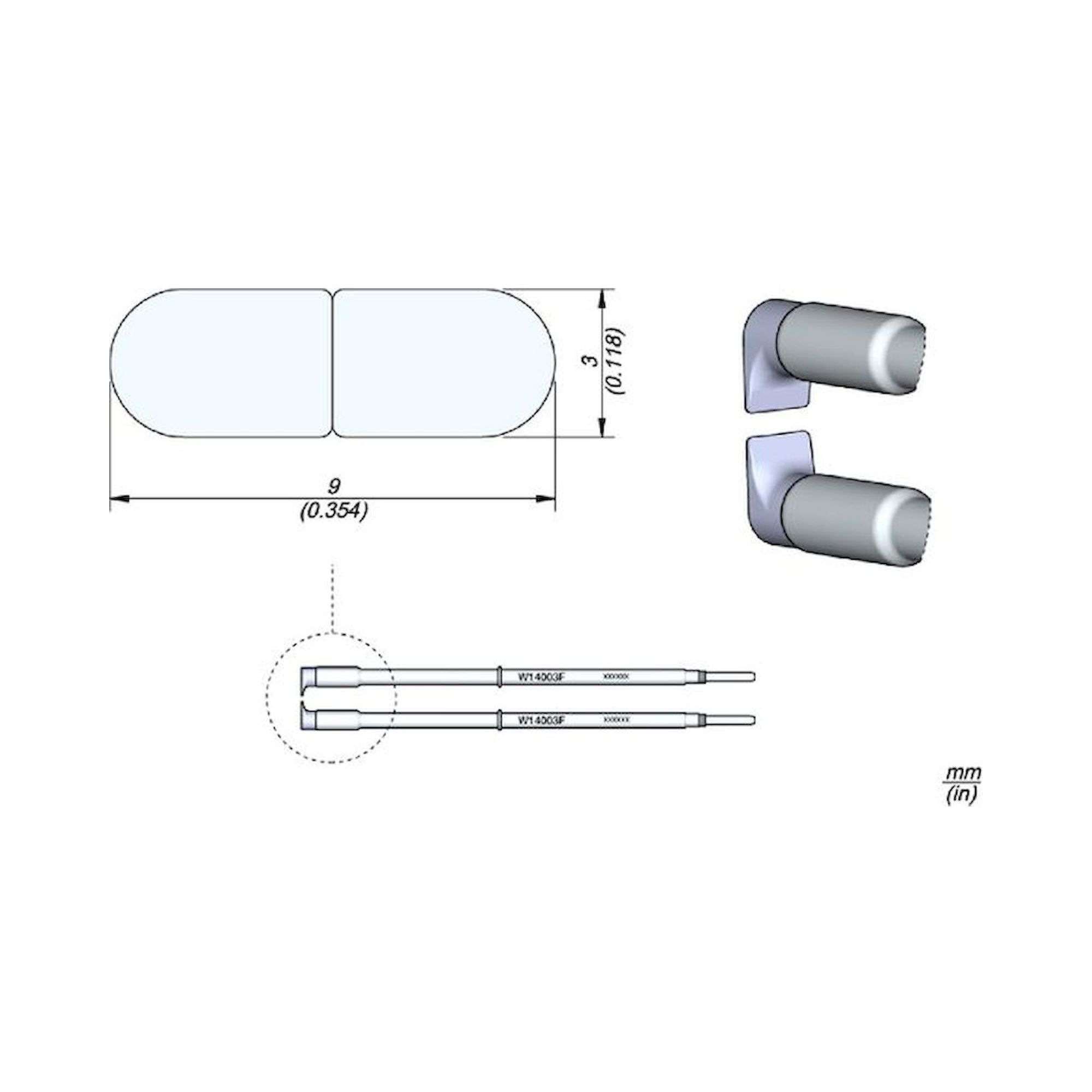 JBC W14003F. Soldering tip W14003F for WS140 Desoldering tweezers, flat 3 mm