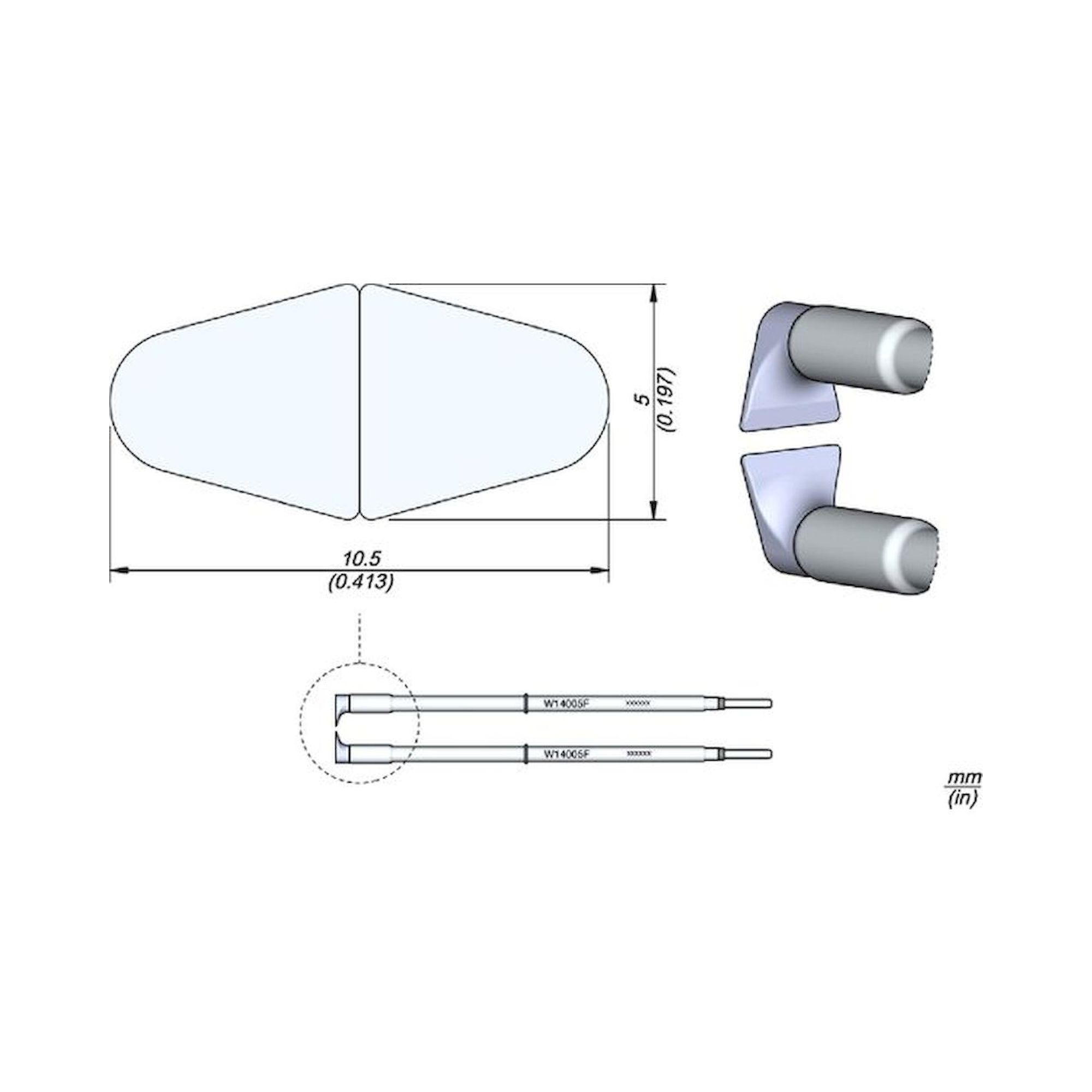 JBC W14005F. Soldering tip W14005F for WS140 Desoldering tweezers, flat 5 mm