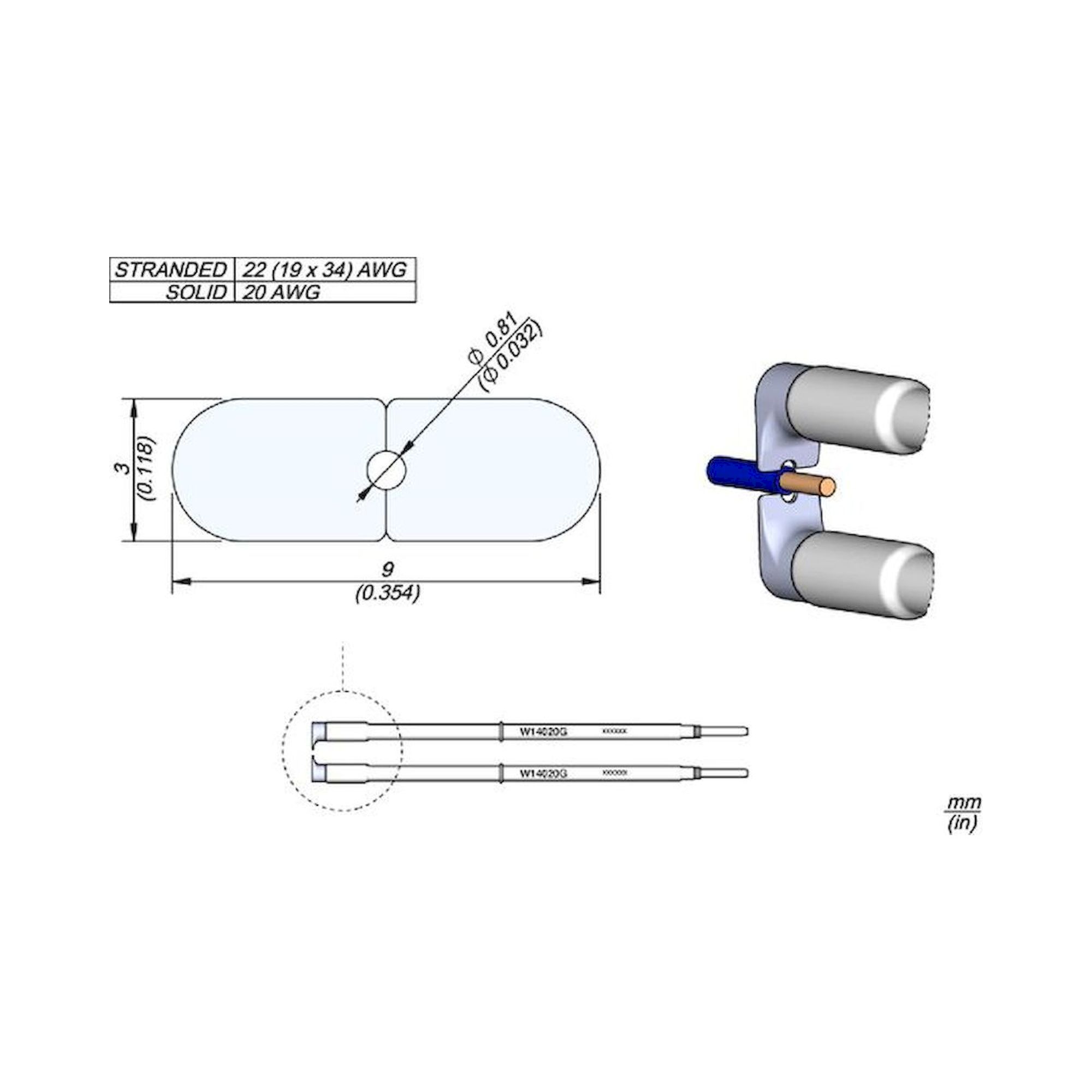 JBC W14020G. W14020G soldering tip for WS140 Desoldering tweezers, 20G 3 mm