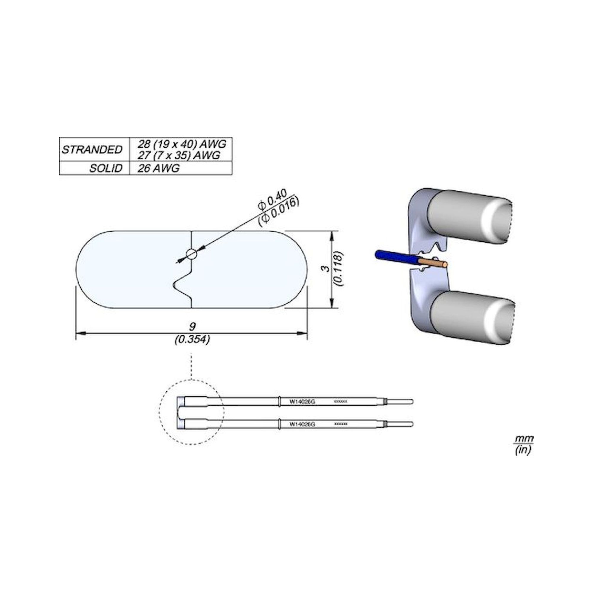 JBC W14026G. W14026G soldering tip for WS140 Desoldering tweezers, 26G 3 mm