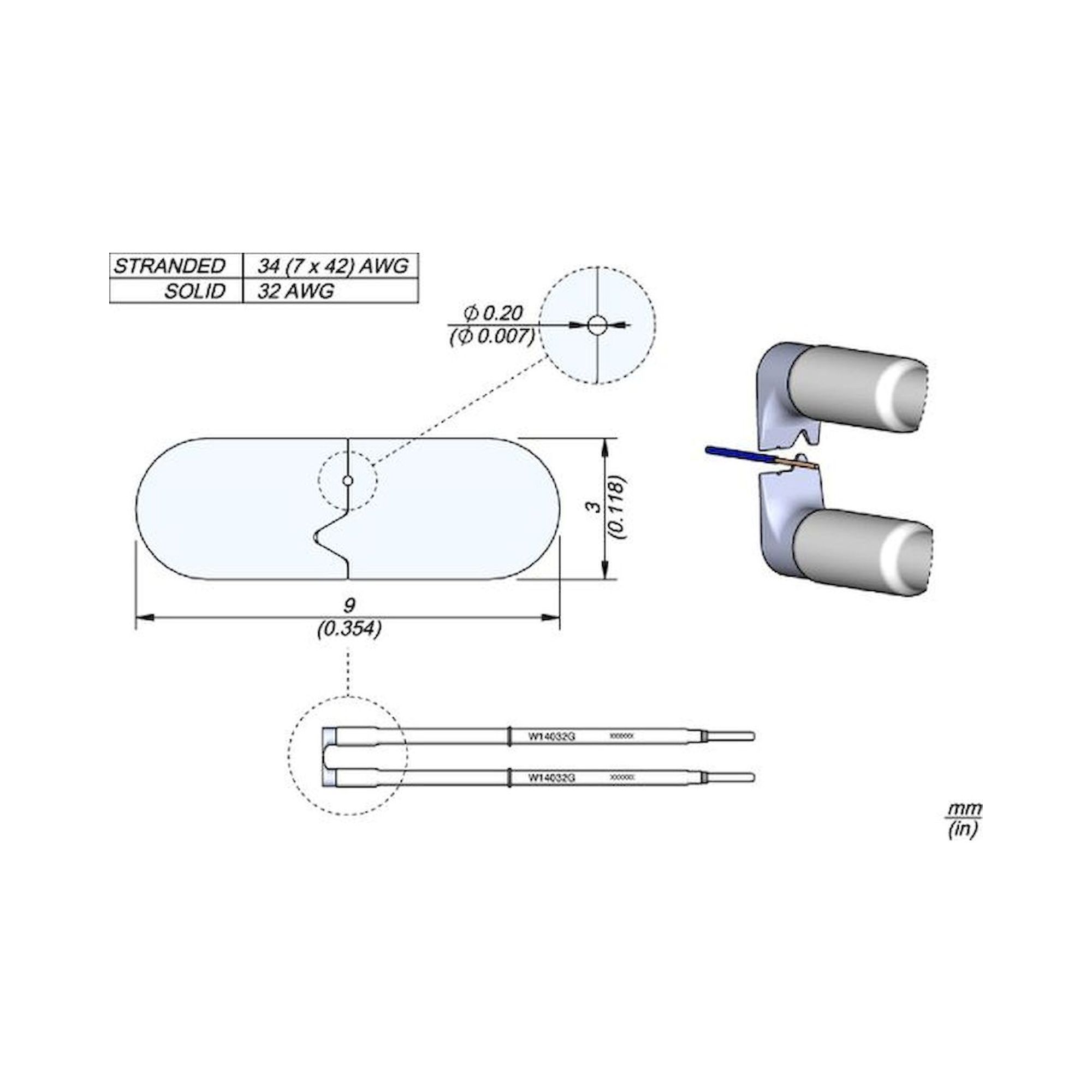 JBC W14032G. W14032G soldering tip for WS140 Desoldering tweezers, 32G 3 mm