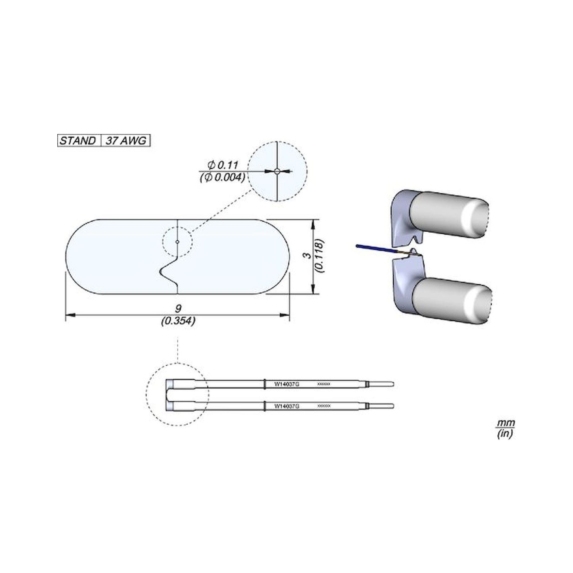 JBC W14037G. W14037G soldering tip for WS140 Desoldering tweezers, 37G 3 mm