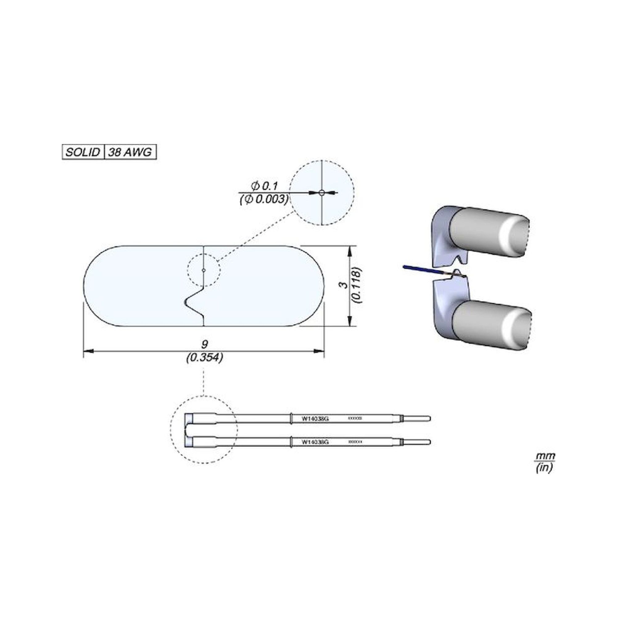 JBC W14038G. W14038G soldering tip for WS140 Desoldering tweezers, 38G 3 mm