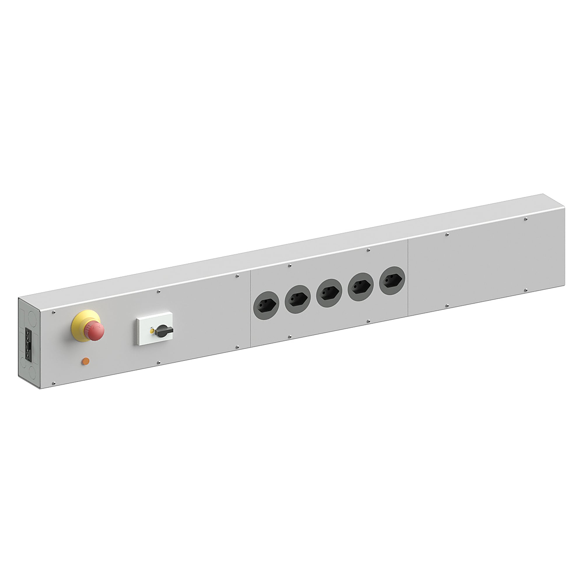 Elektro-Anschlussleiste Basic (CH) mit NOT-AUS, 5 Schweizer Steckdosen, 1000x76x140 mm - Karl 34.471.70