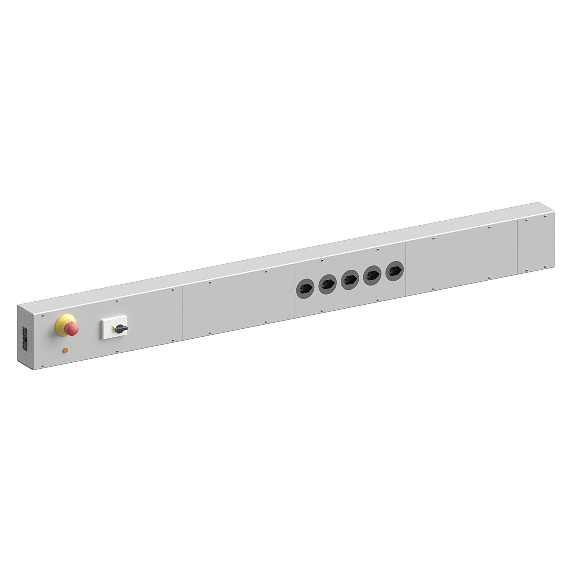 Elektro-Anschlussleiste Basic (CH) mit NOT-AUS, 5 Schweizer Steckdosen, 1400x76x140 mm - Karl 34.474.70
