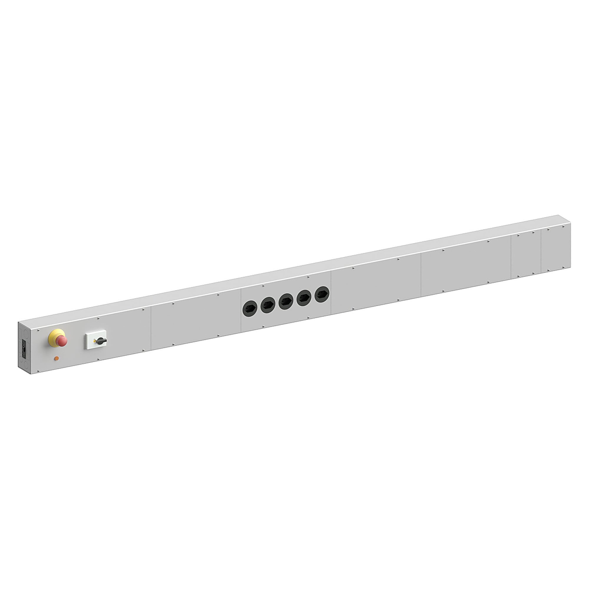 Elektro-Anschlussleiste Basic (CH) mit NOT-AUS, 5 Schweizer Steckdosen, 1800x76x140 mm - Karl 34.477.70