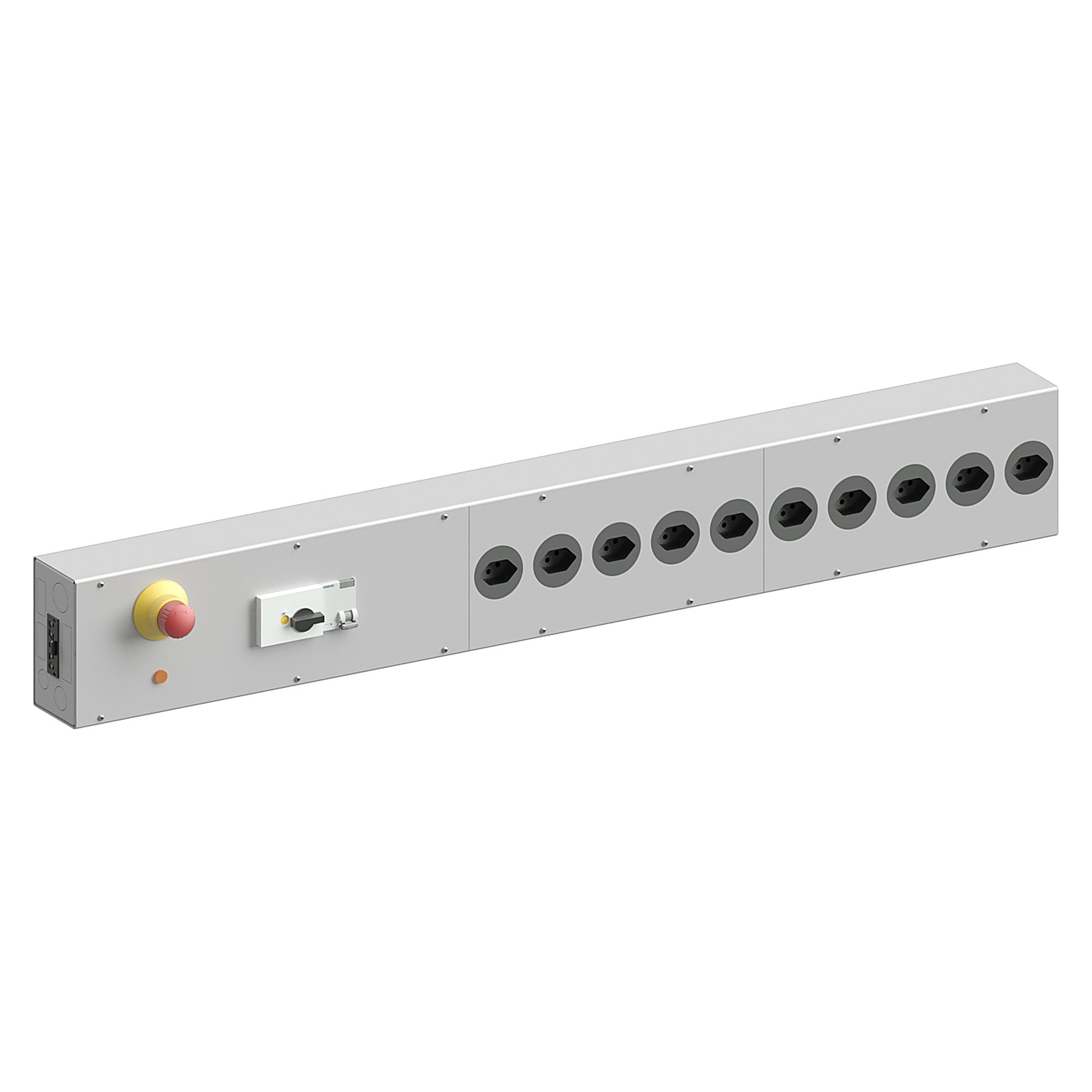 Basic power supply strip (CH) with RCD and emergency stop, 10 Swiss sockets, 1000x76x140 mm - Karl 34.481.70