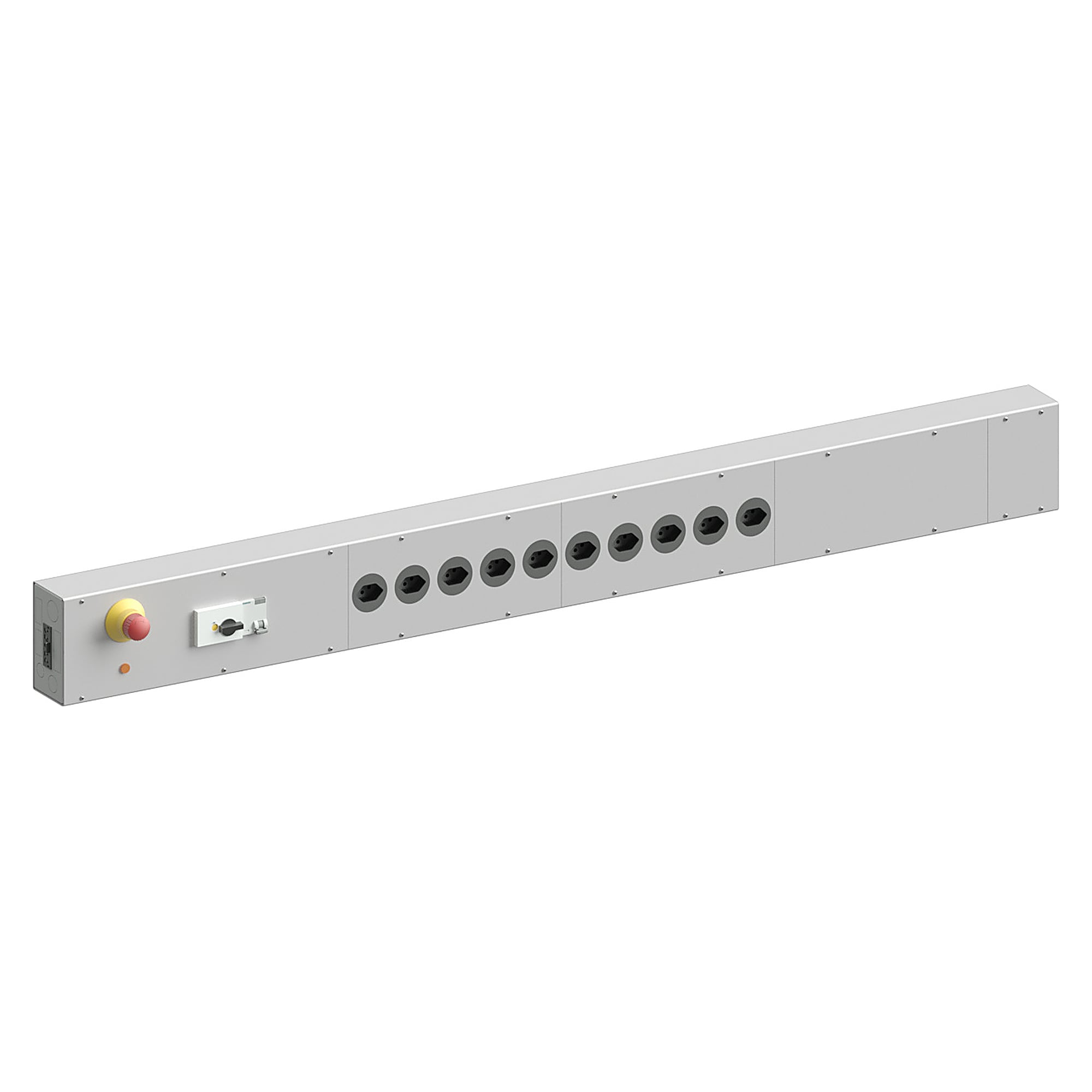 Bandeau d'alimentation Basic (CH) avec différentiel et arrêt d'urgence, 10 prises suisses, 1400x76x140 mm - Karl 34.484.70