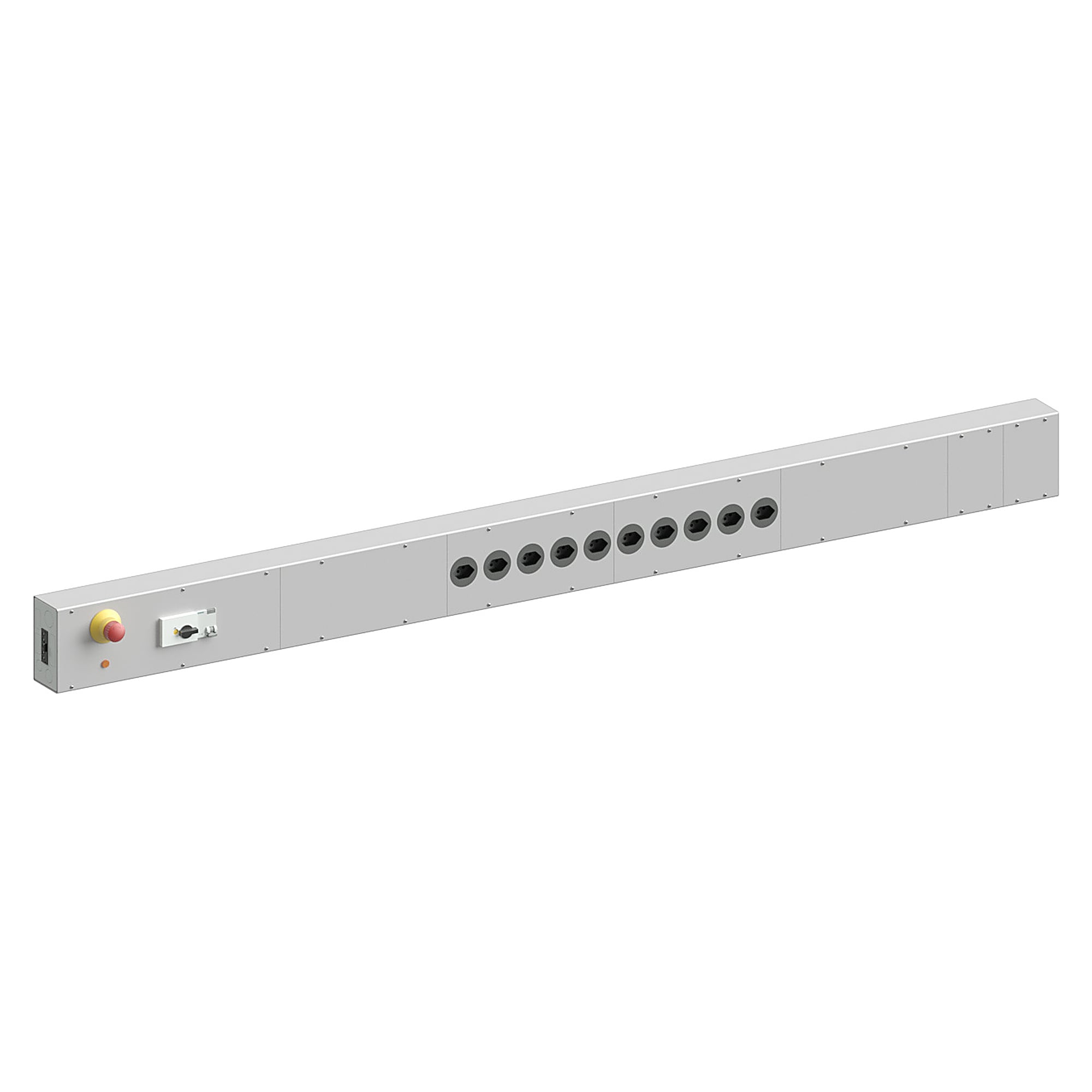 Elektro-Anschlussleiste Basic (CH) mit FI, NOT-AUS, 10 Schweizer Steckdosen, 1800x76x140 mm - Karl 34.487.70