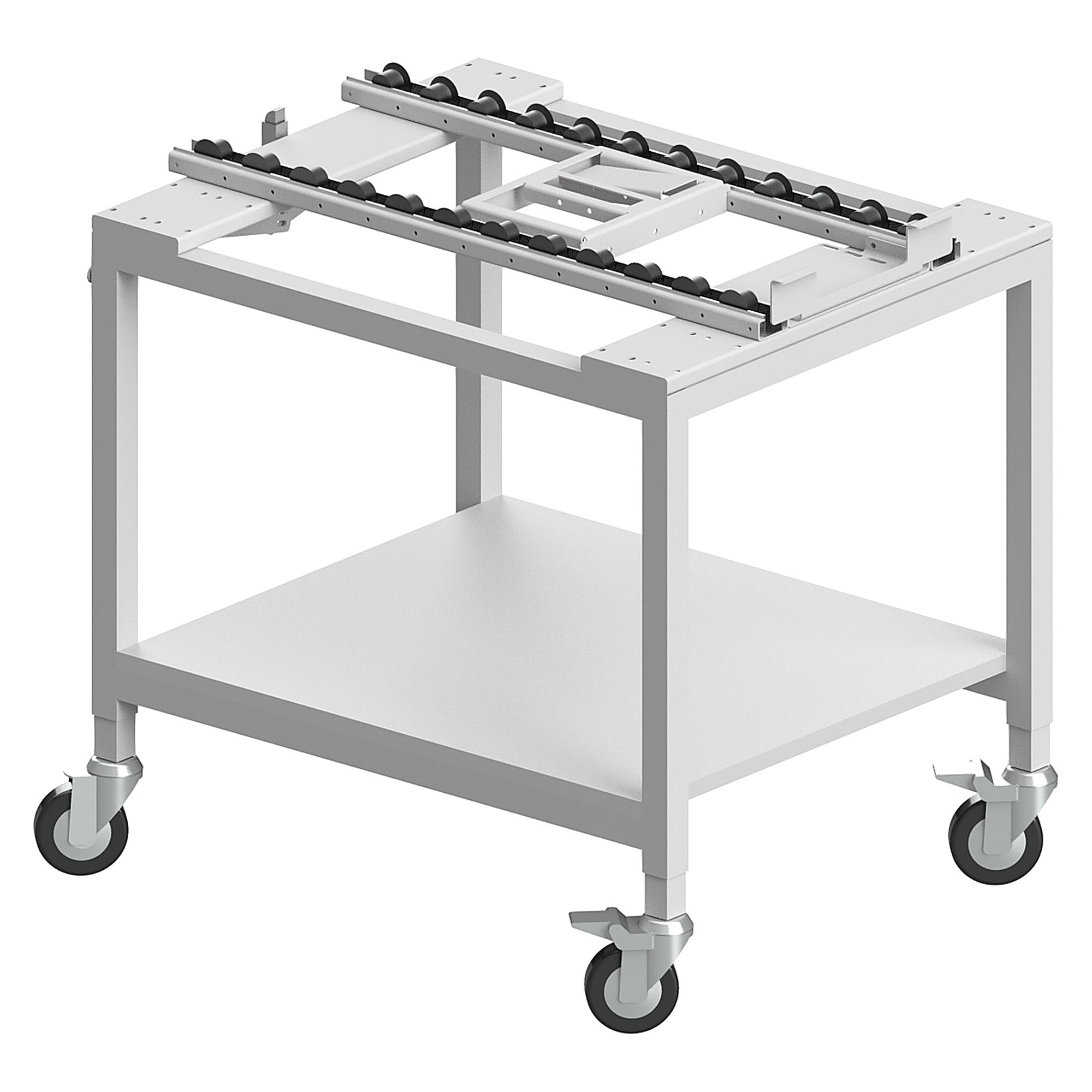 Transport trolley for workpiece carriers with flanged roller strips, track width 300 mm - Karl 58.505.72